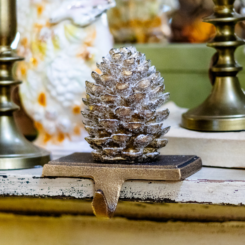 Bronze Glittered Pinecone Stocking Holder