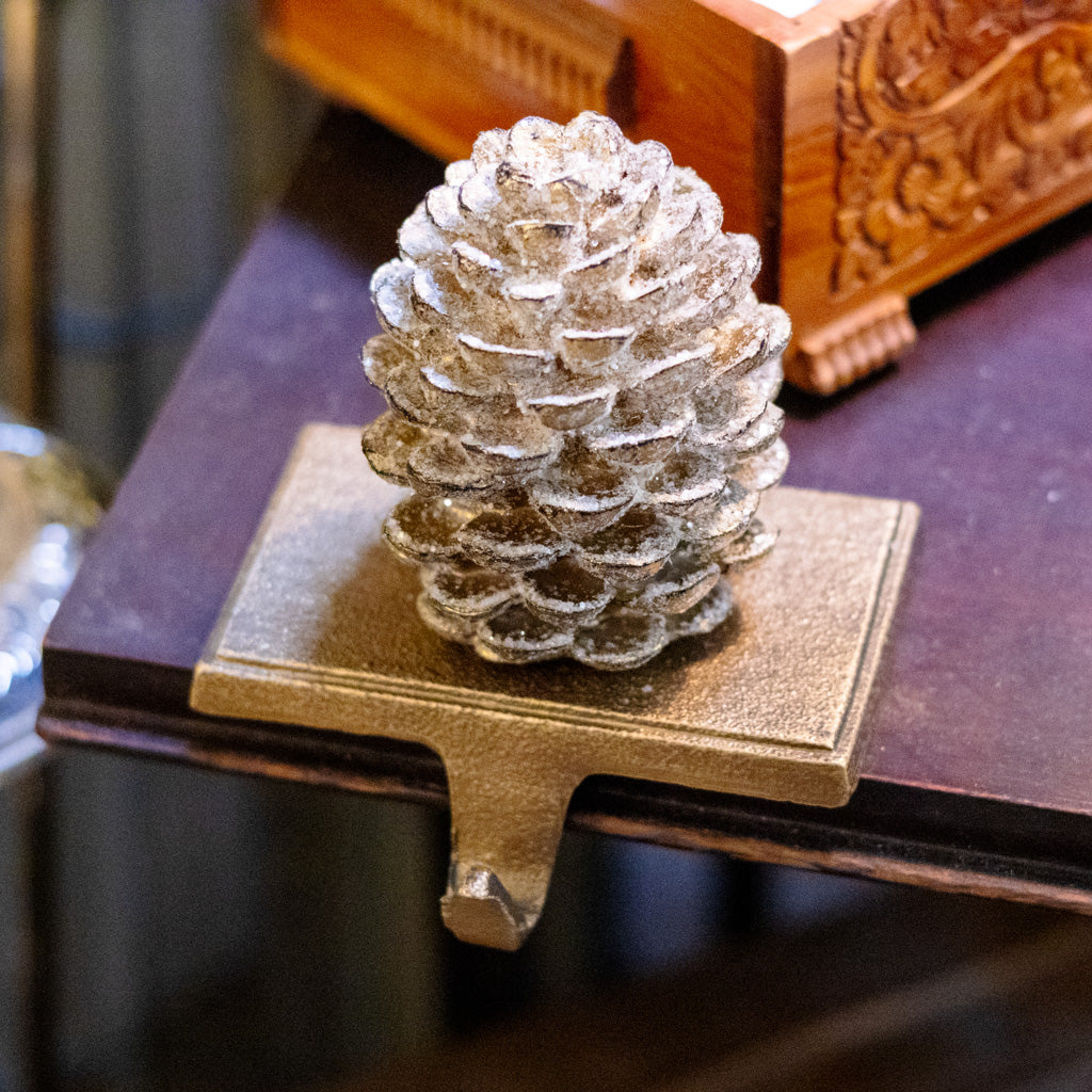 Bronze Glittered Pinecone Stocking Holder