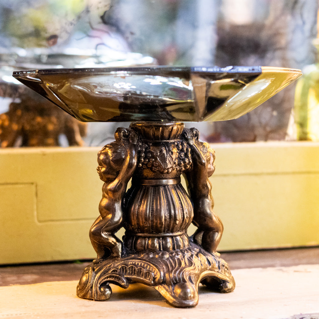 Victorian Glass and Brass Cherub Pedestal