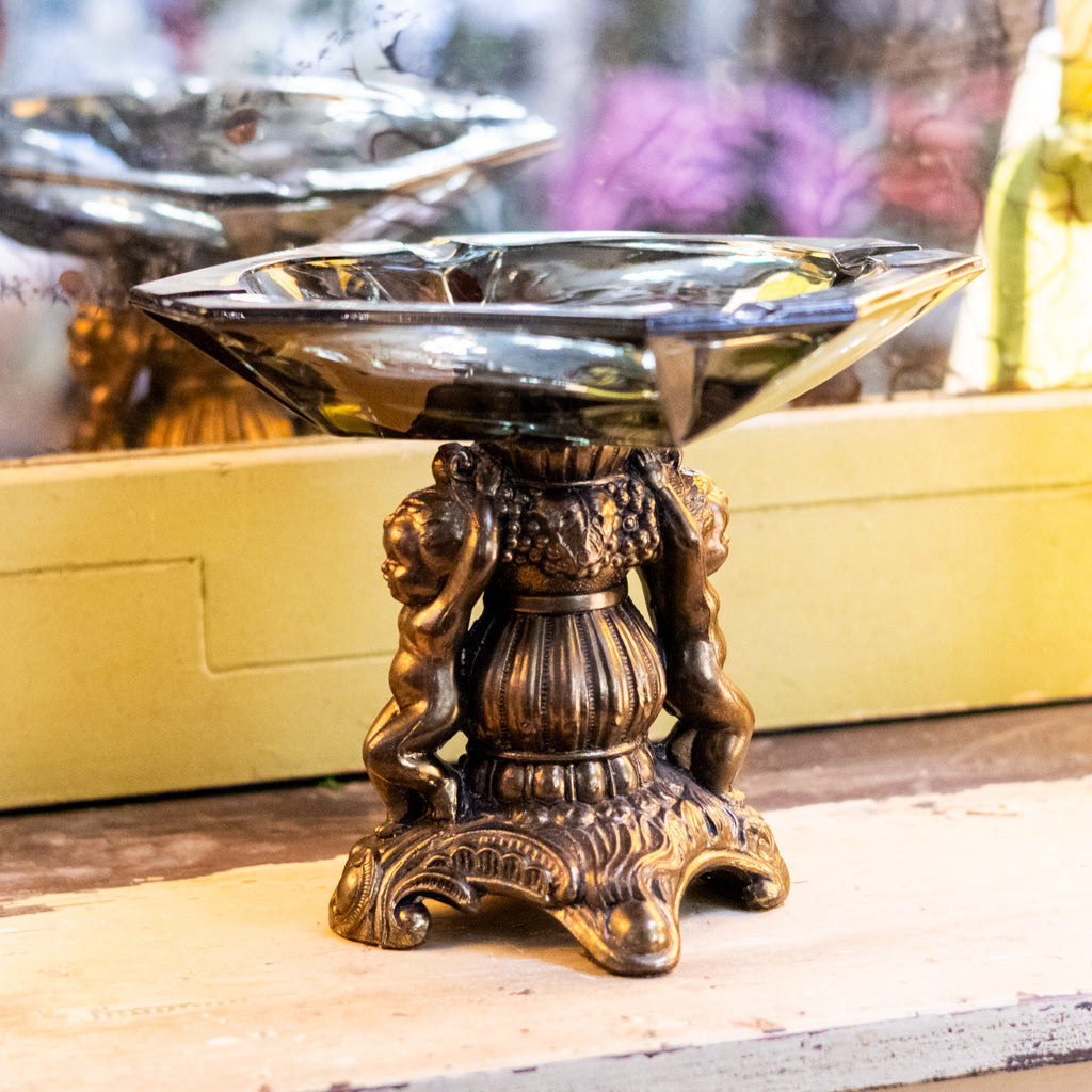 Victorian Glass and Brass Cherub Pedestal