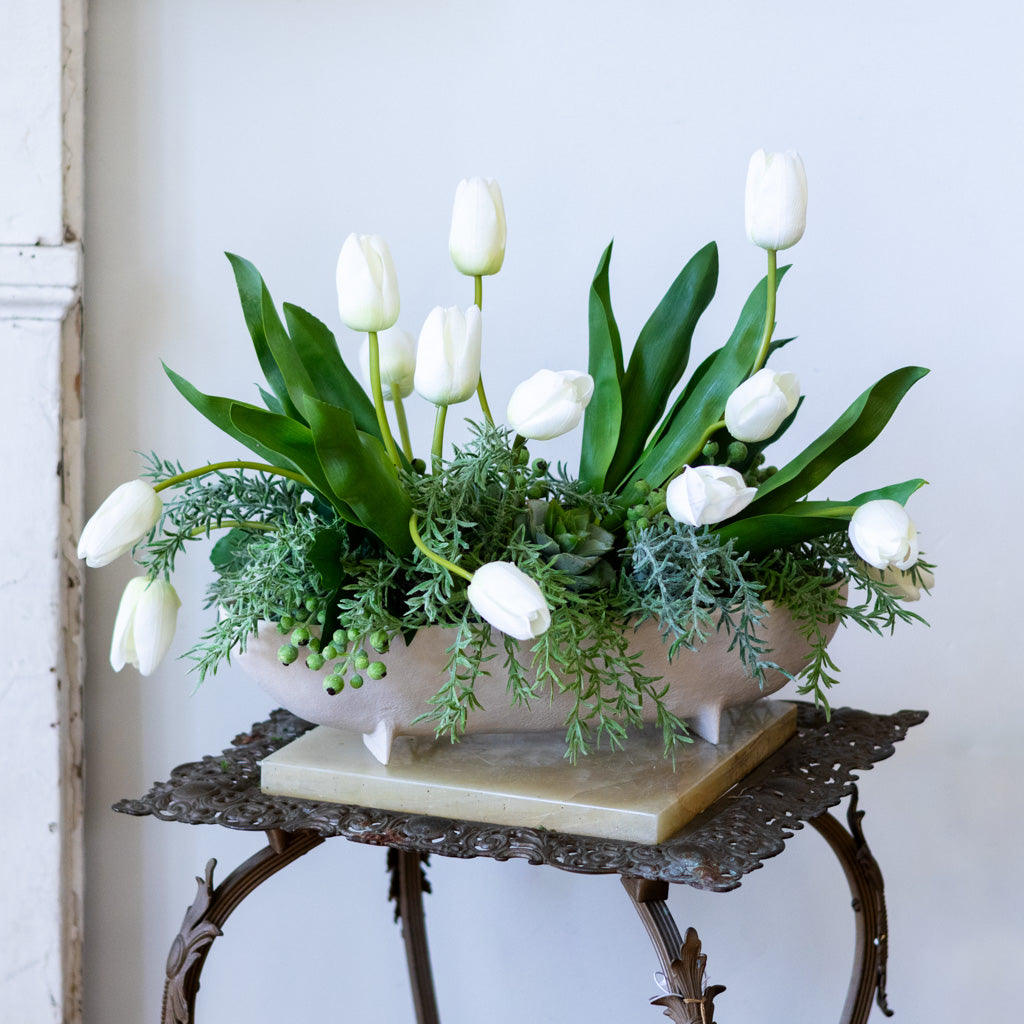 Tipsy Tulip White Centerpiece