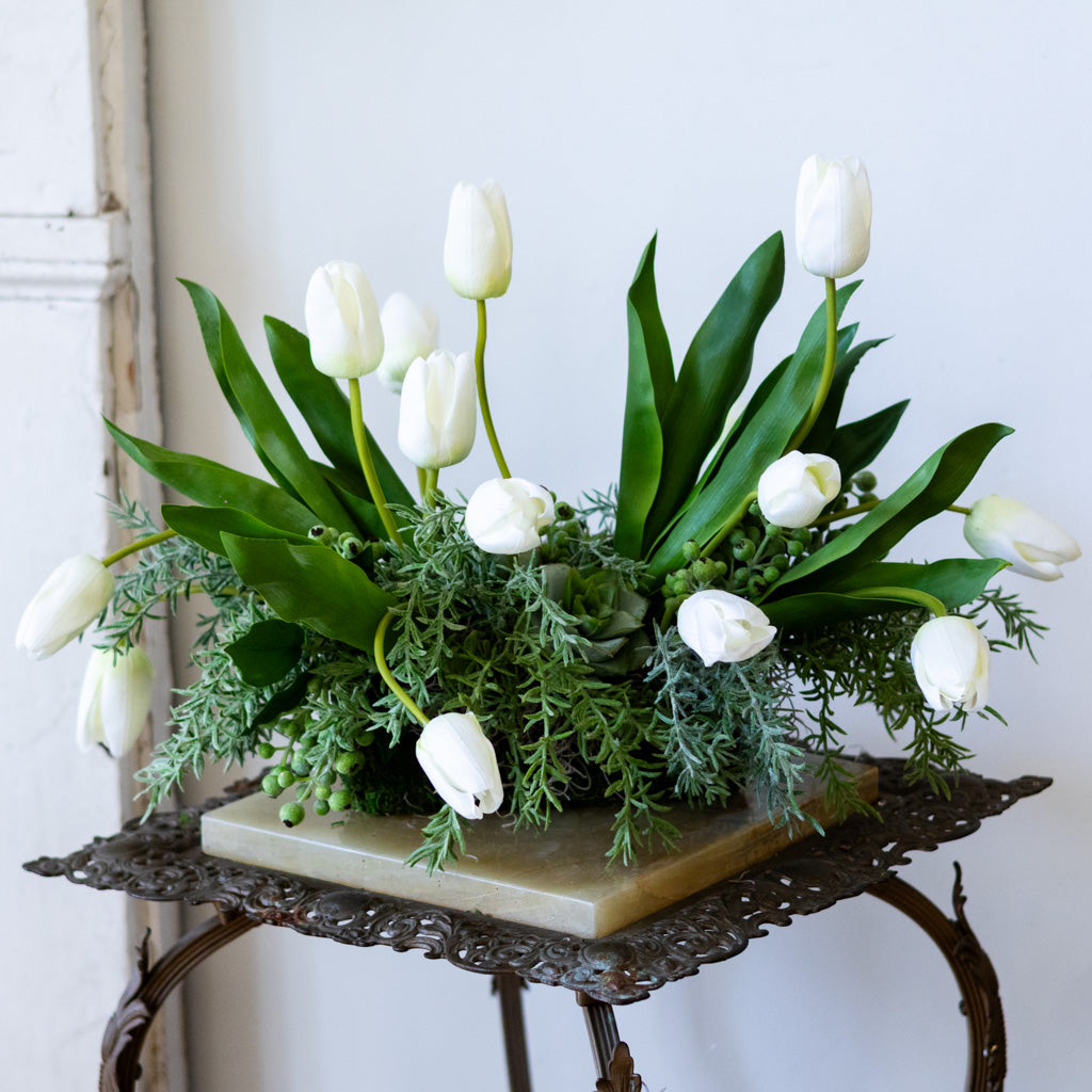Tipsy Tulip White Centerpiece