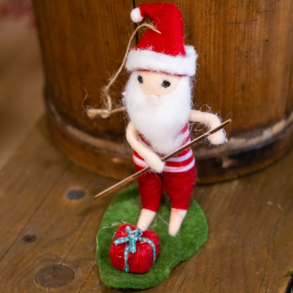 Felt Santa on Leaf Stand Up Paddle Board Ornament
