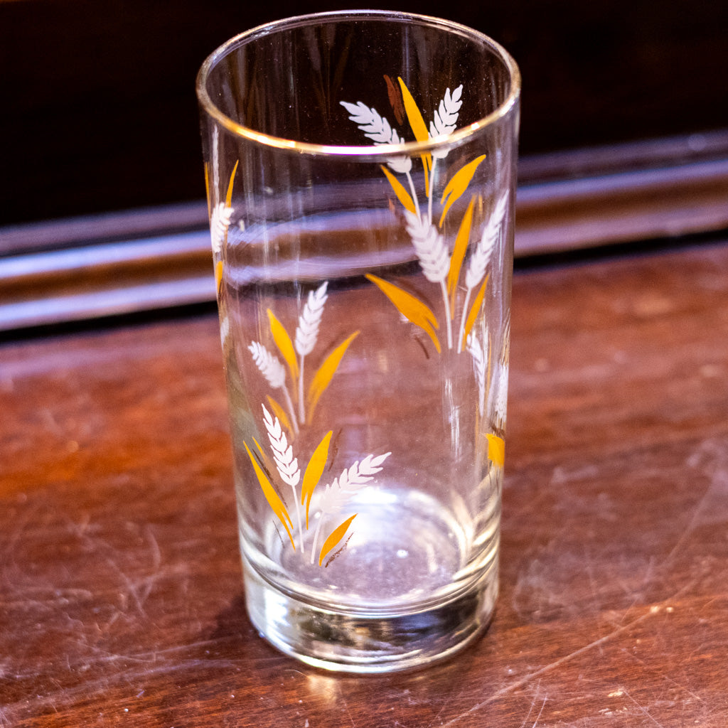 Vintage Set of 8 Libbey Golden Wheat Glasses with Caddy