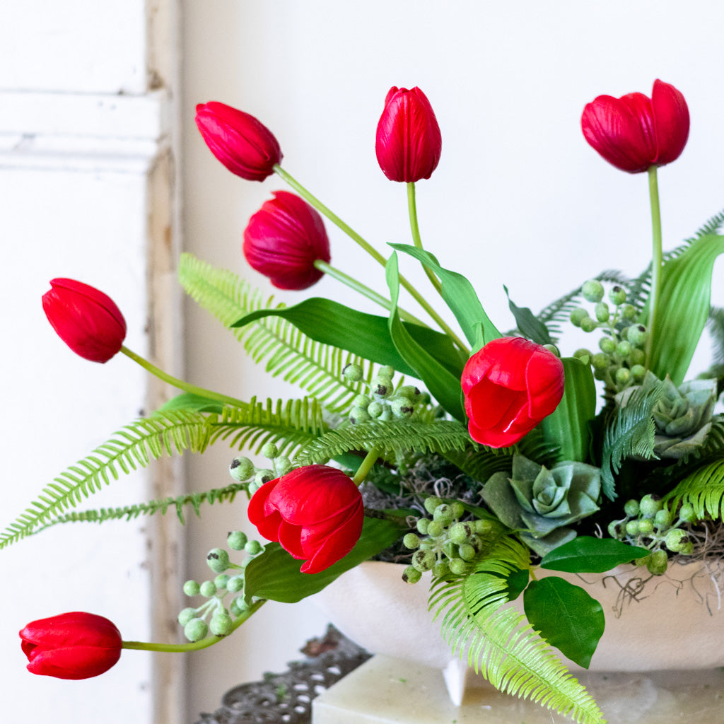 Tipsy Tulip Red Elongated Centerpiece
