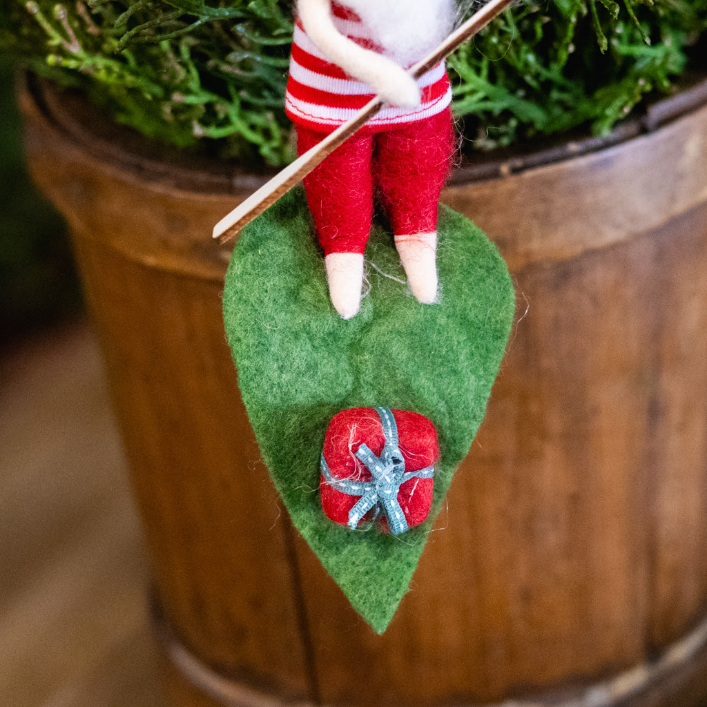 Felt Santa on Leaf Stand Up Paddle Board Ornament
