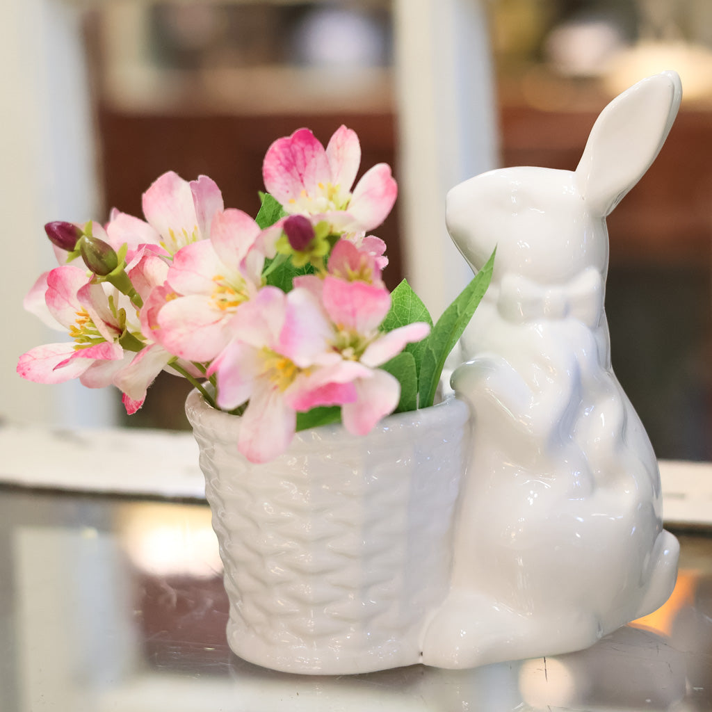 White Ceramic Bunny Holding Basket