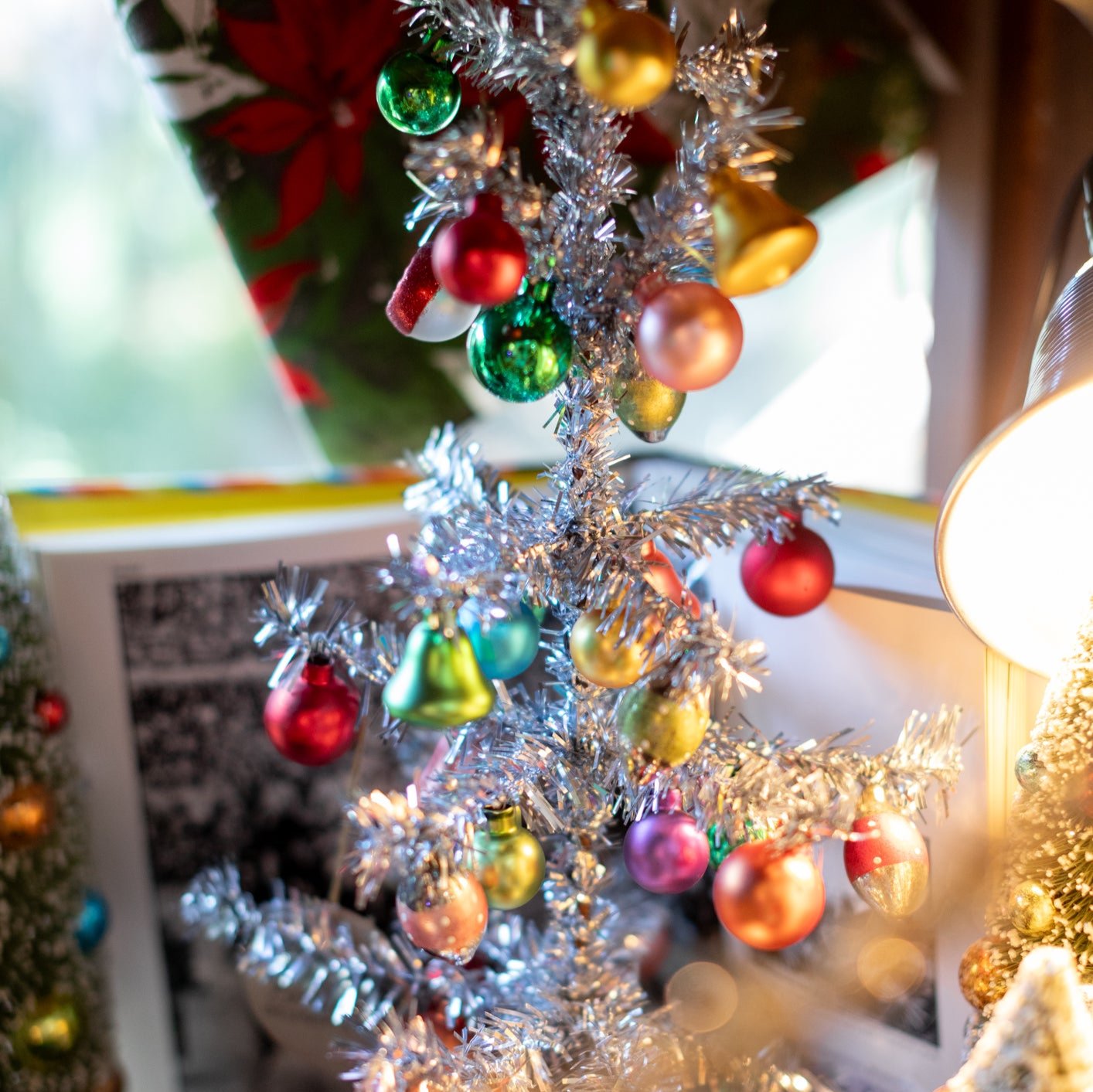 Silver Vintage Tinsel Tree with Ornaments