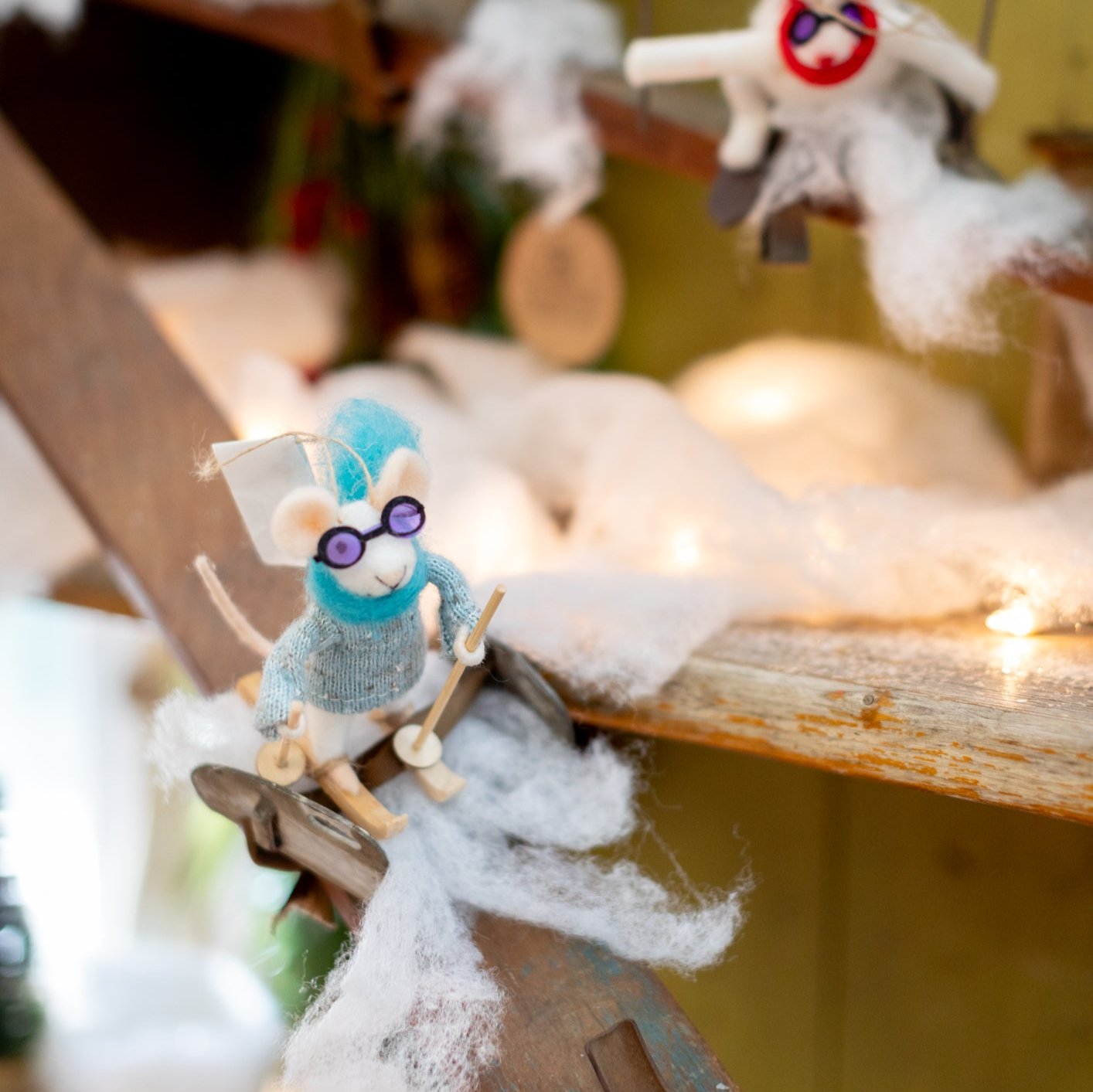 Felt Skier Mouse with Goggles, Blue Scarf and Sweater Ornament