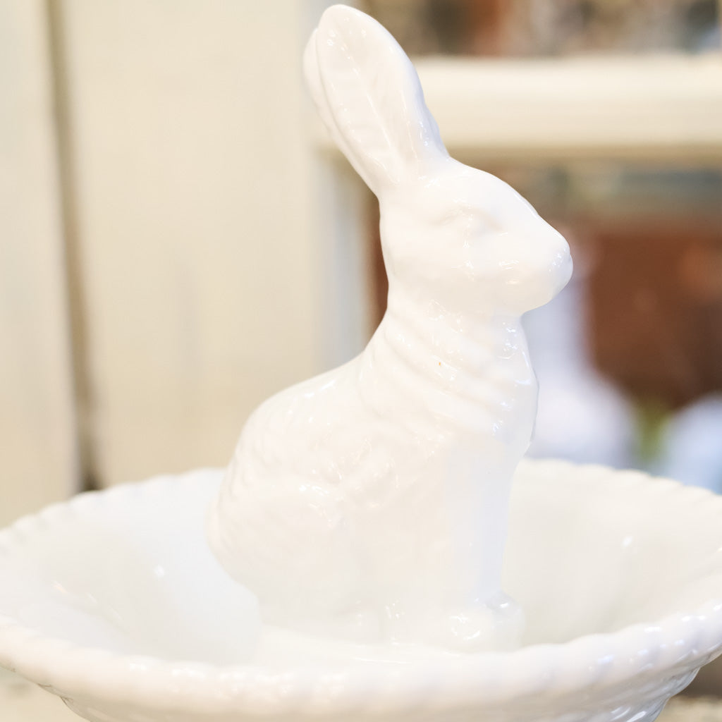 White Dolomite Bunny in Basket Bowl