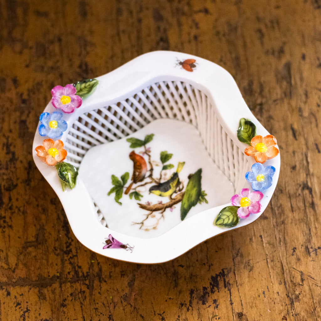 Herend Reticulated Rothschild Bird Dish