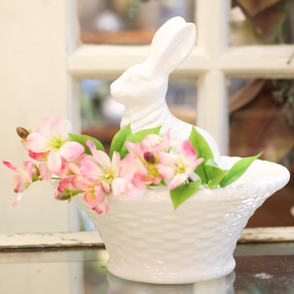 White Dolomite Bunny in Basket Bowl