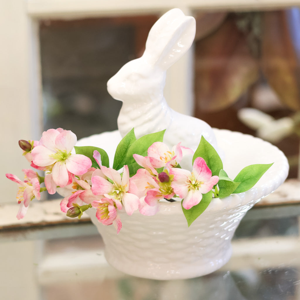 White Dolomite Bunny in Basket Bowl