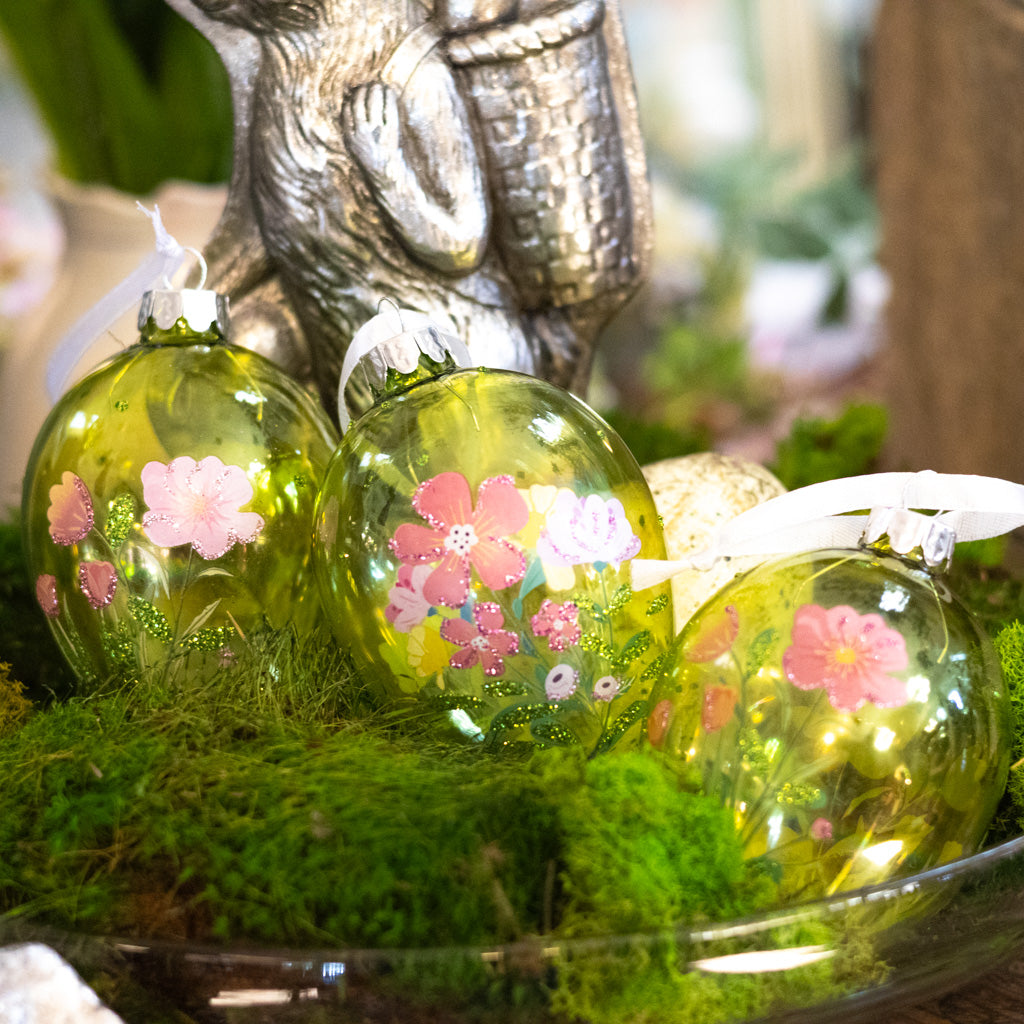 Glass Floral Egg Box of Three