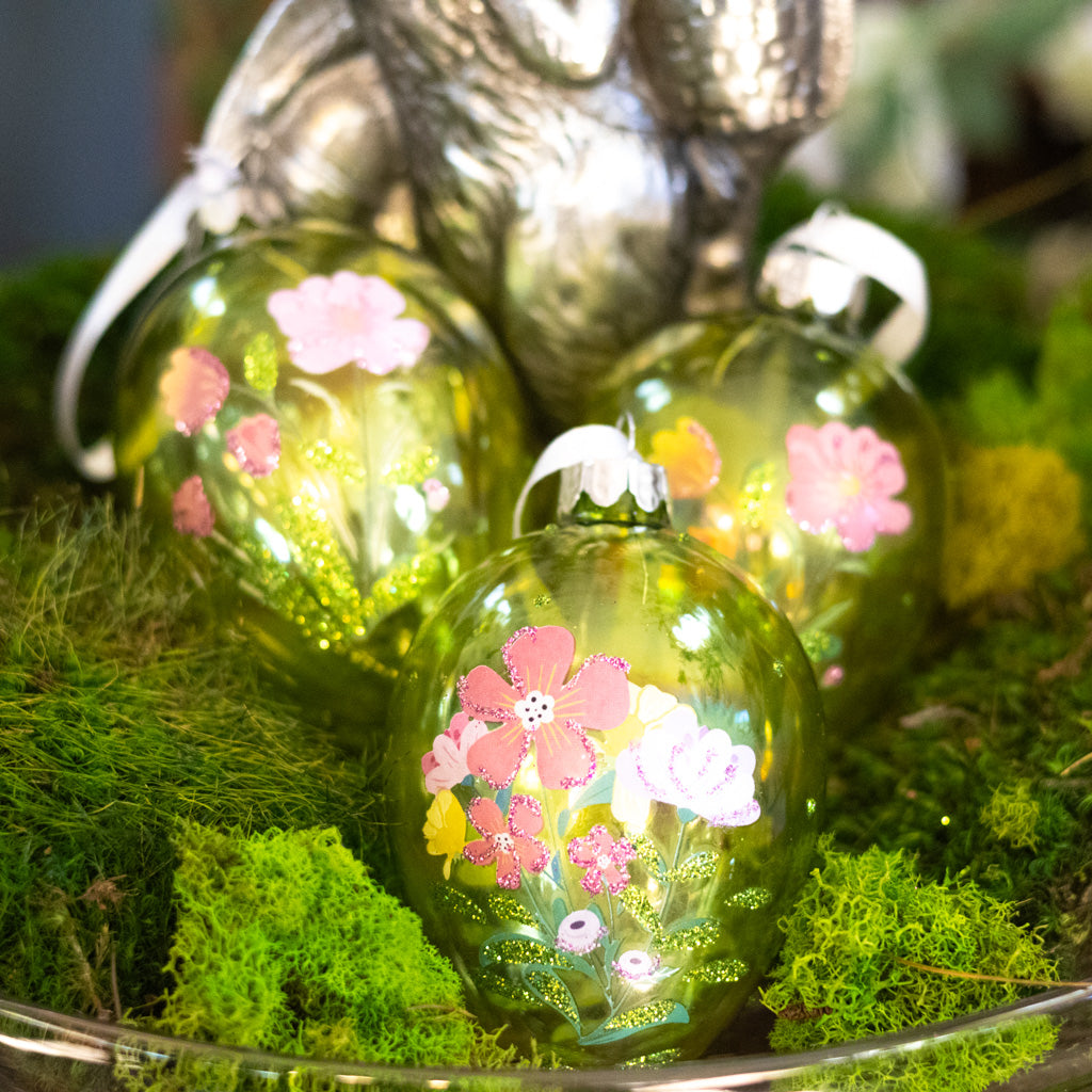 Glass Floral Egg Box of Three