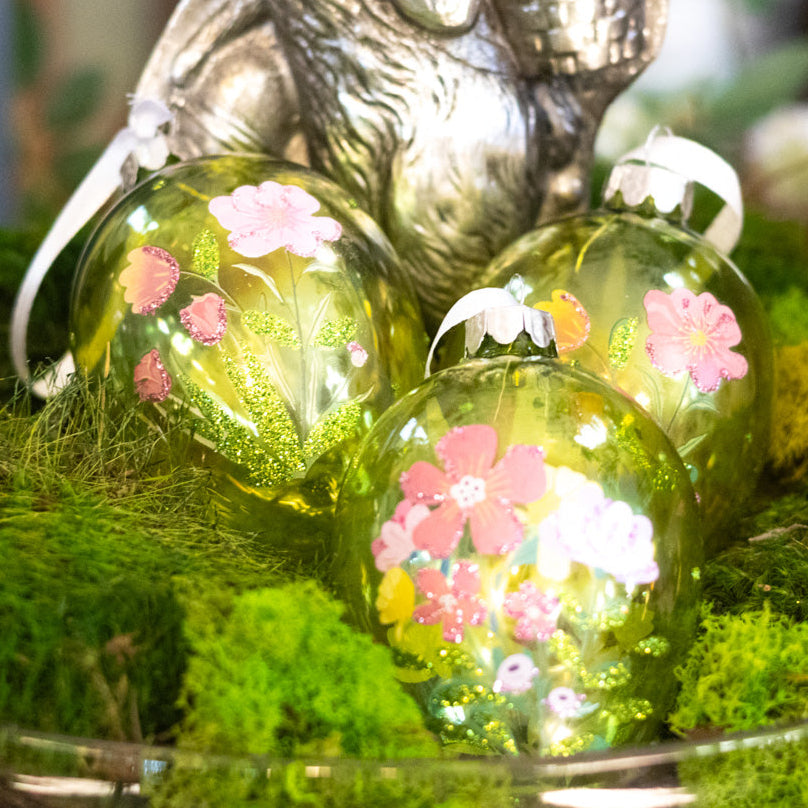 Glass Floral Egg Box of Three