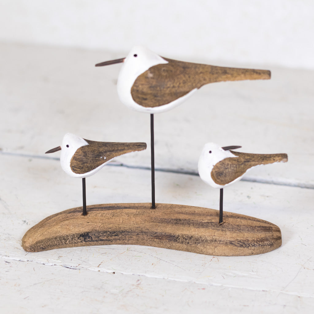 Three Seagulls on Driftwood