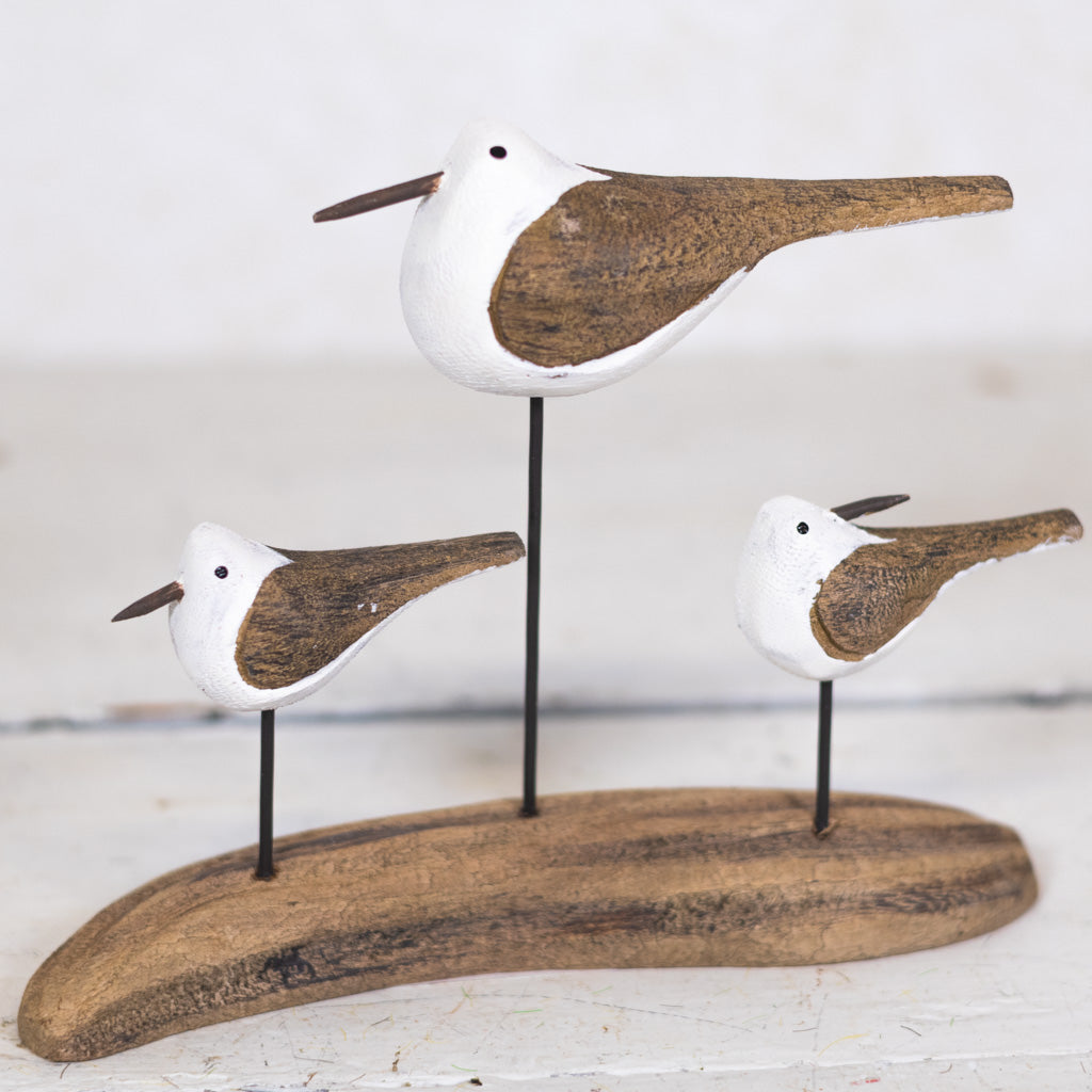 Three Seagulls on Driftwood