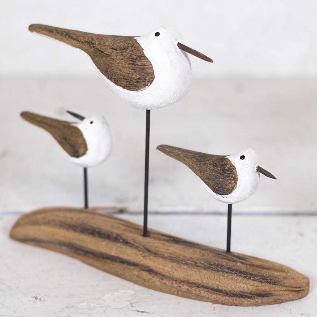 Three Seagulls on Driftwood