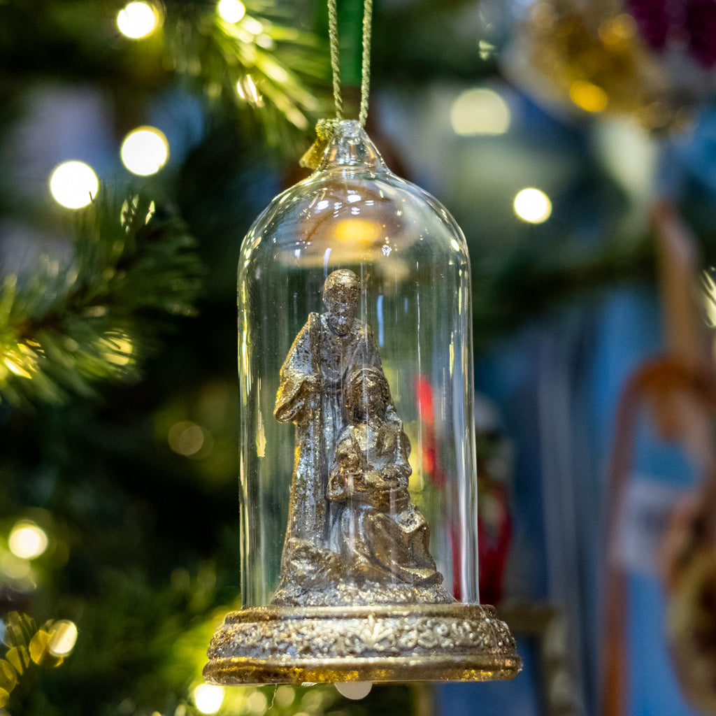 LED Gold Nativity Cloche Ornament