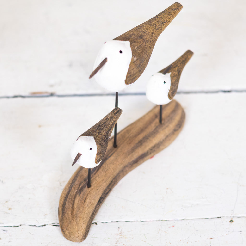 Three Seagulls on Driftwood