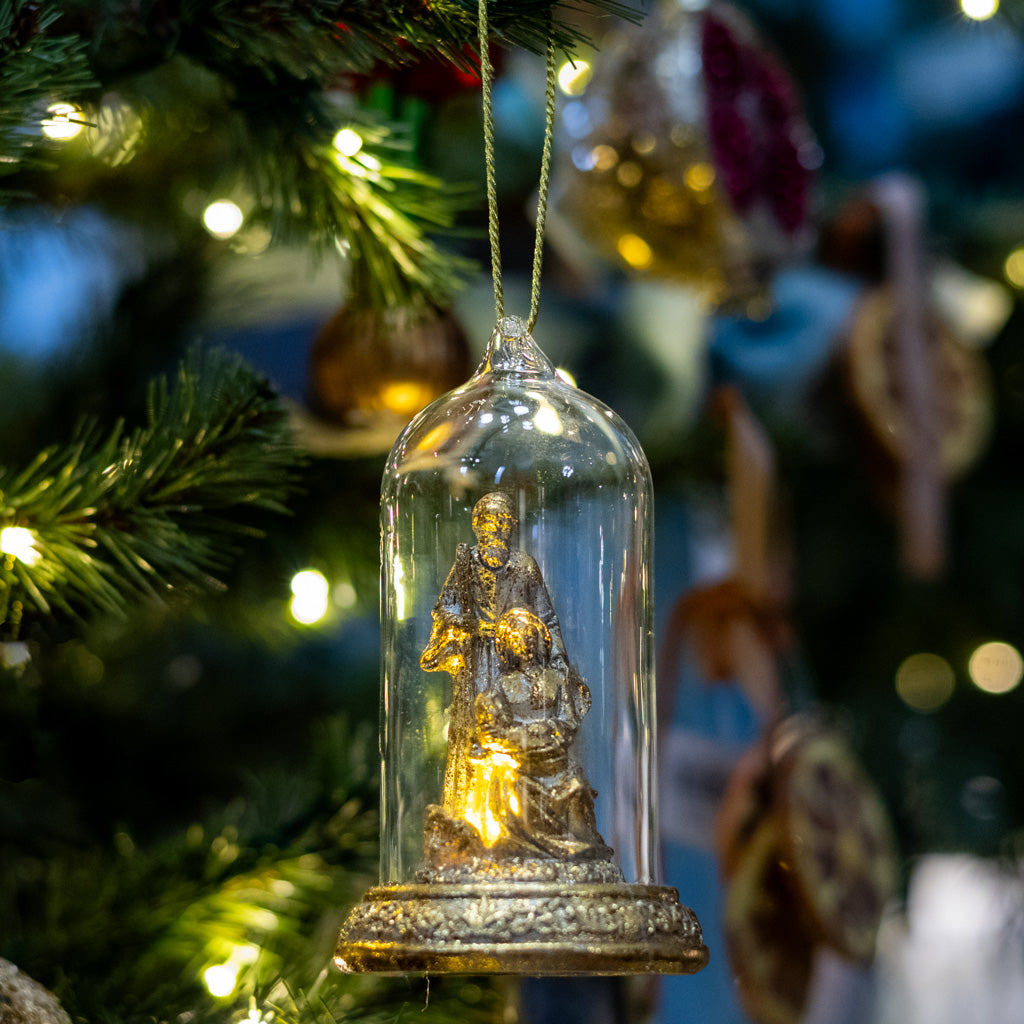 LED Gold Nativity Cloche Ornament