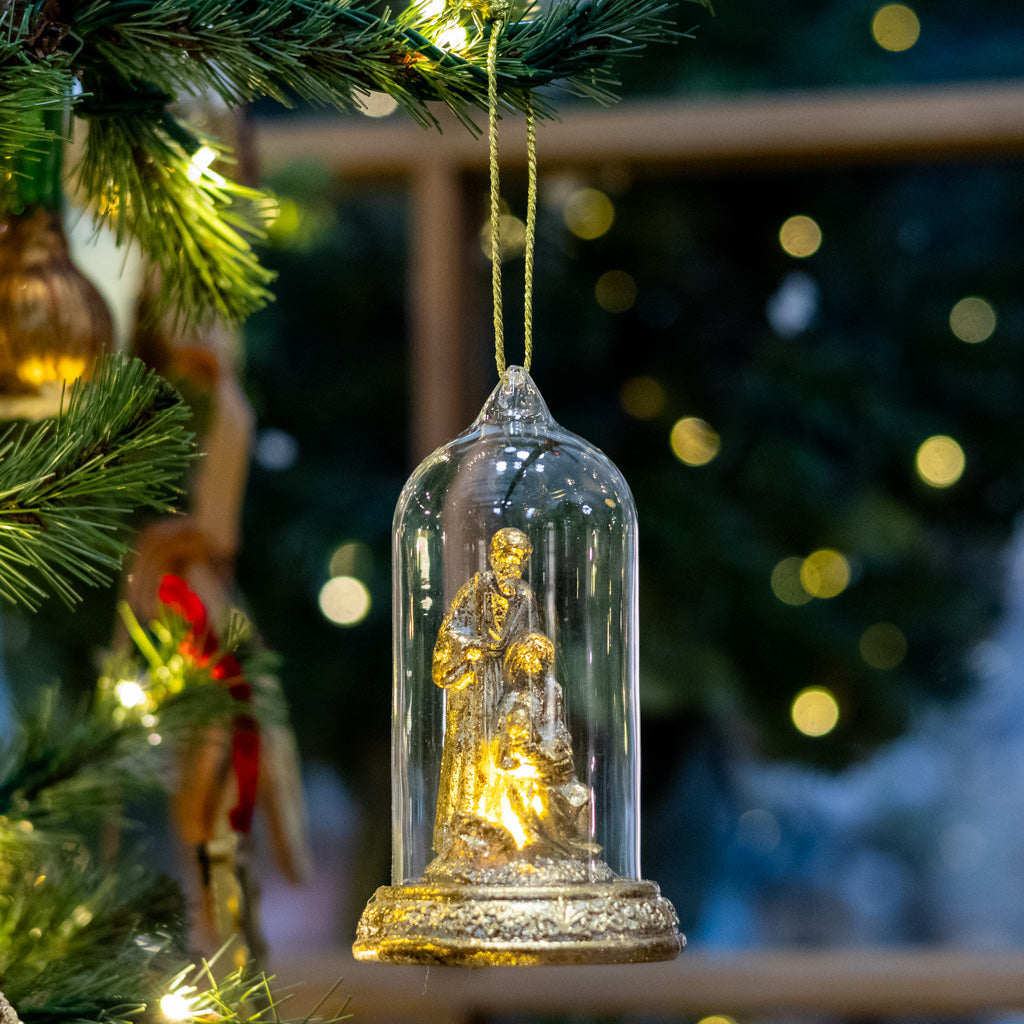 LED Gold Nativity Cloche Ornament