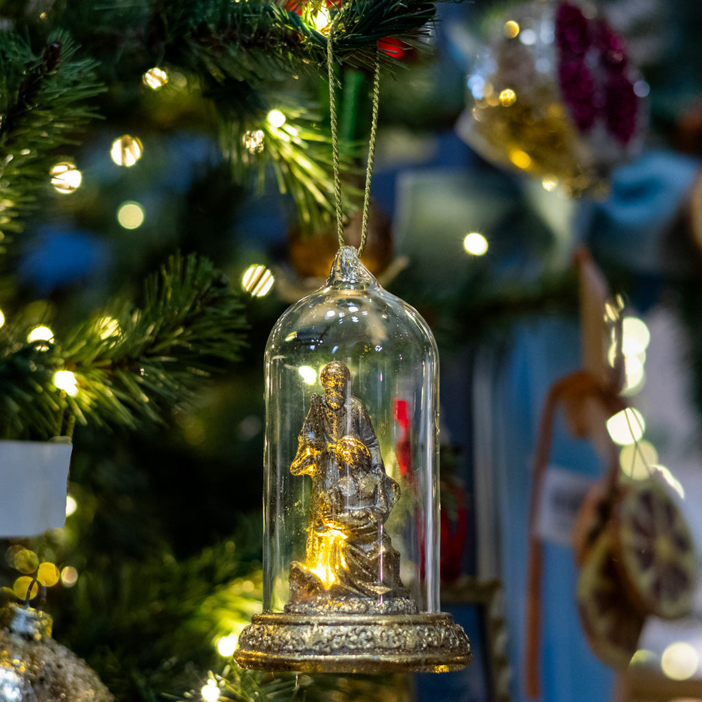 LED Gold Nativity Cloche Ornament