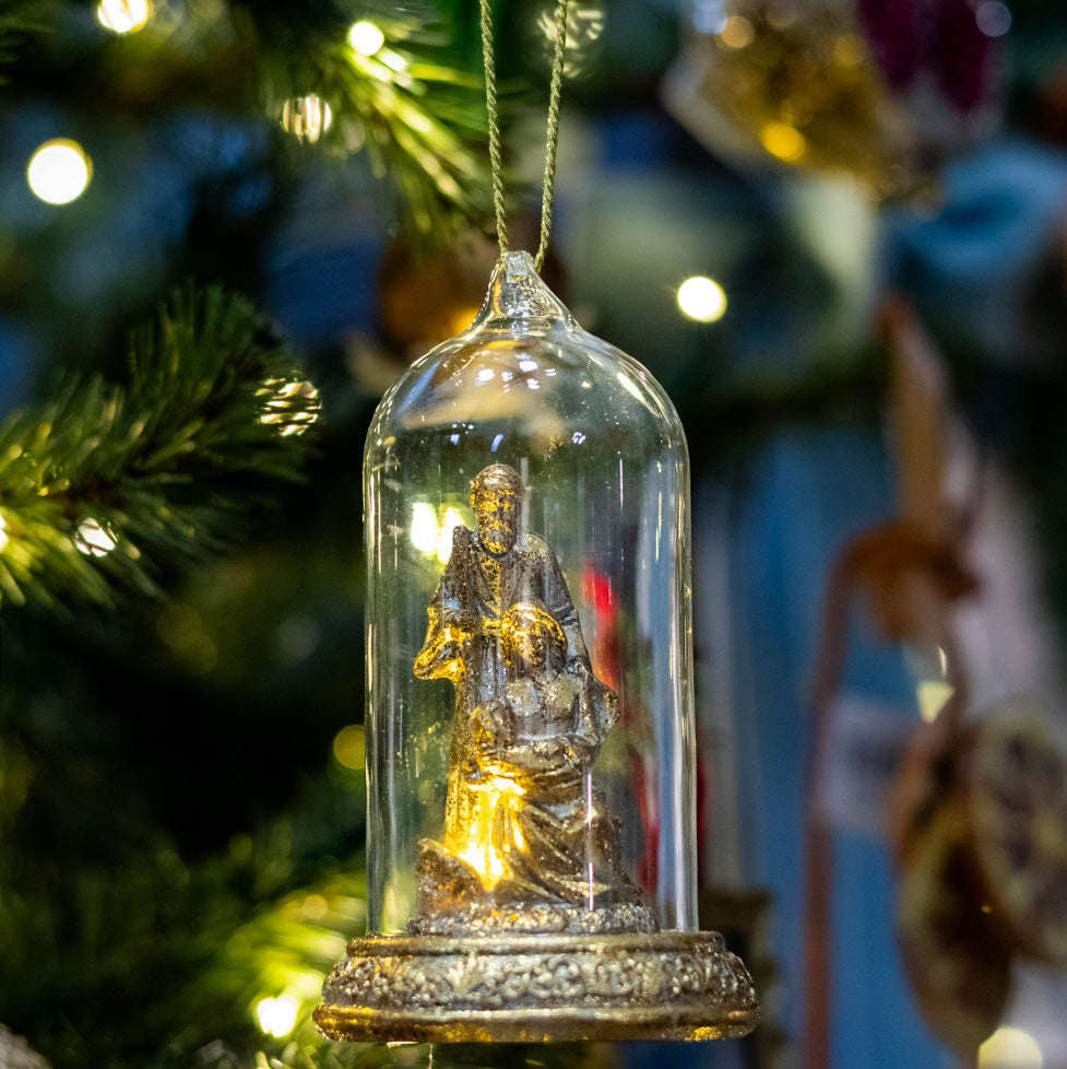 LED Gold Nativity Cloche Ornament