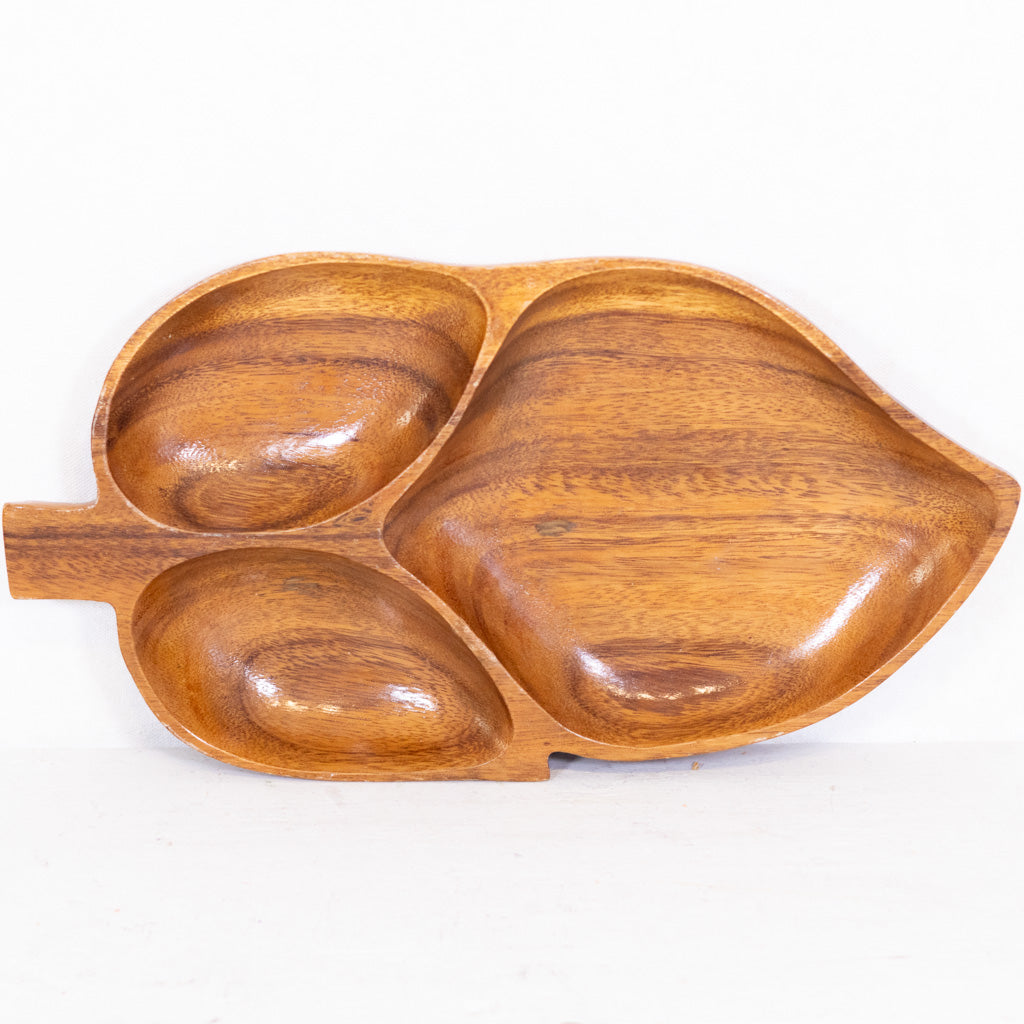 Vintage Monkey Pod Wood Divided Leaf Dish