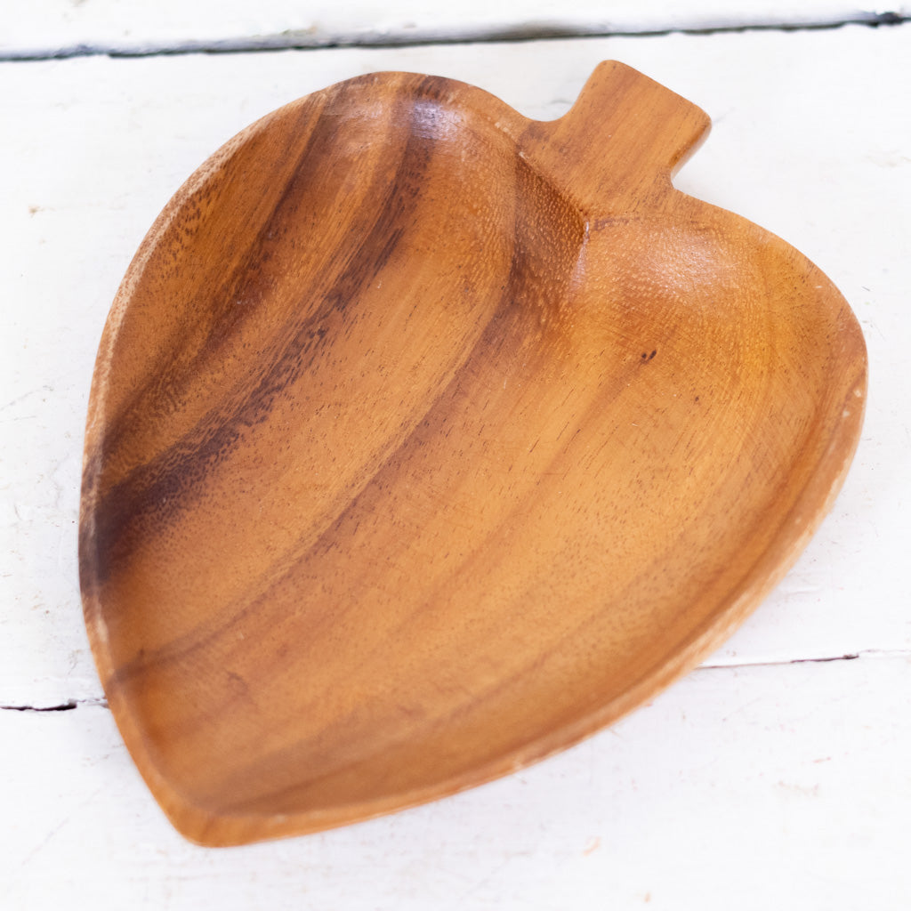 Vintage Monkey Pod Wood Leaf Dish