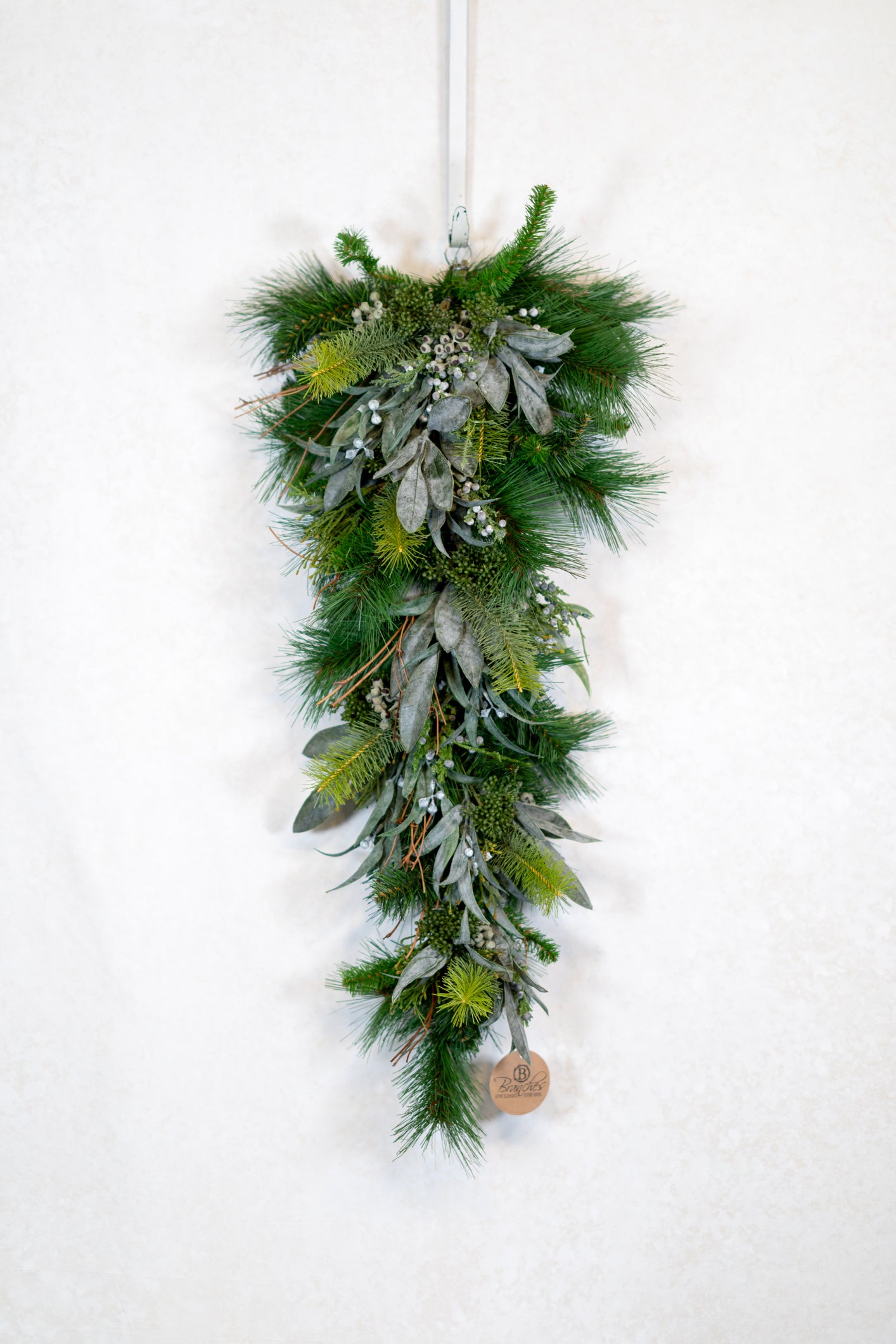 32"L Teardrop Seeded Eucalyptus Pine Down Drop