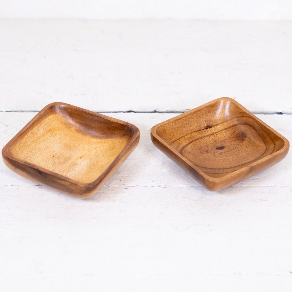Vintage Monkey Pod Wood Square Dish