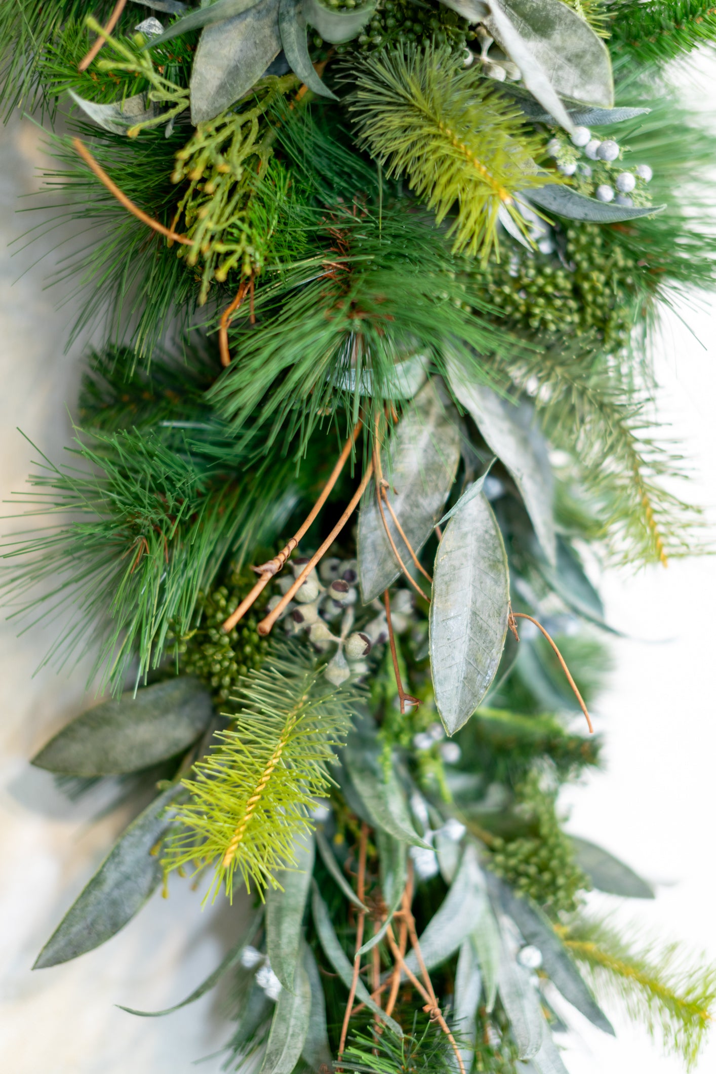 32"L Teardrop Seeded Eucalyptus Pine Down Drop