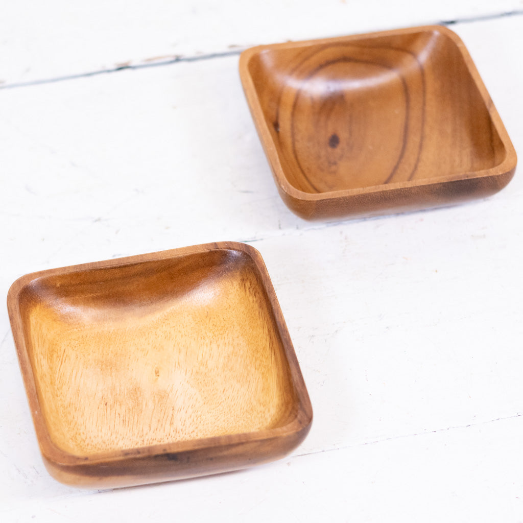 Vintage Monkey Pod Wood Square Dish