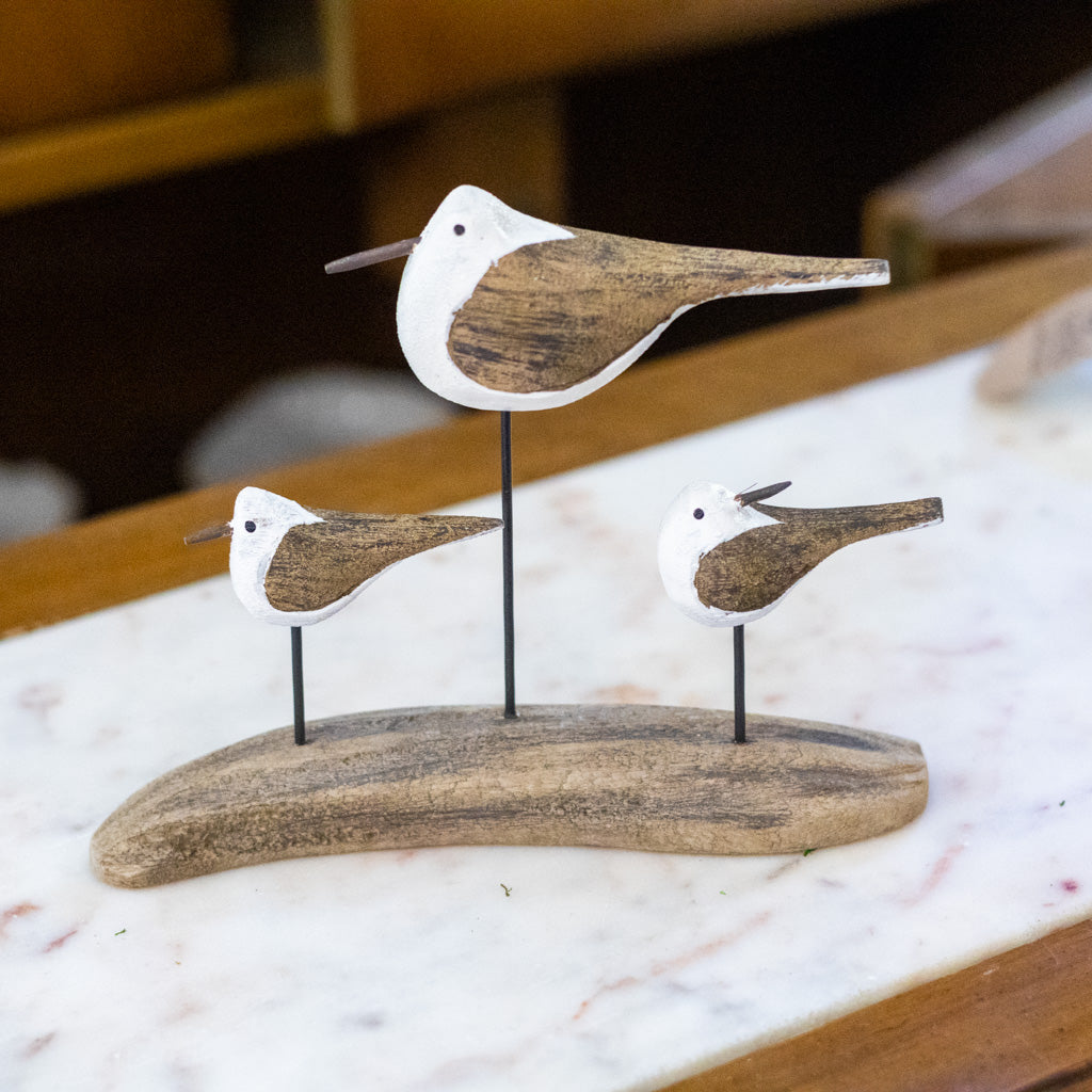 Three Seagulls on Driftwood