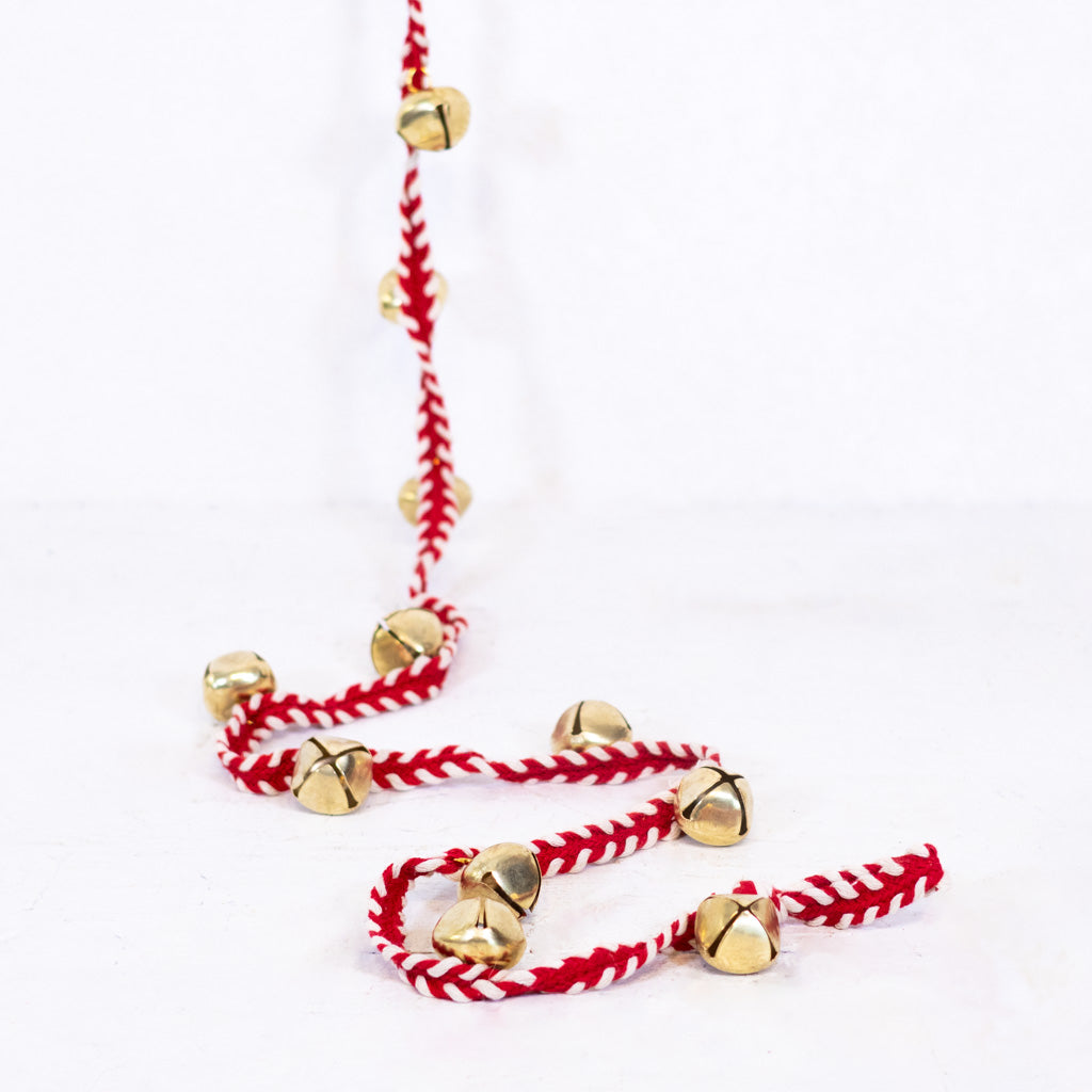 Gold Bell Garland on Red and White Rope