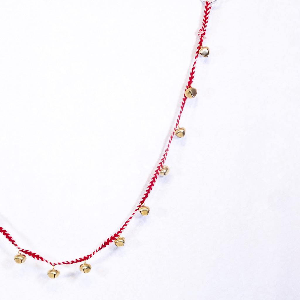 Gold Bell Garland on Red and White Rope