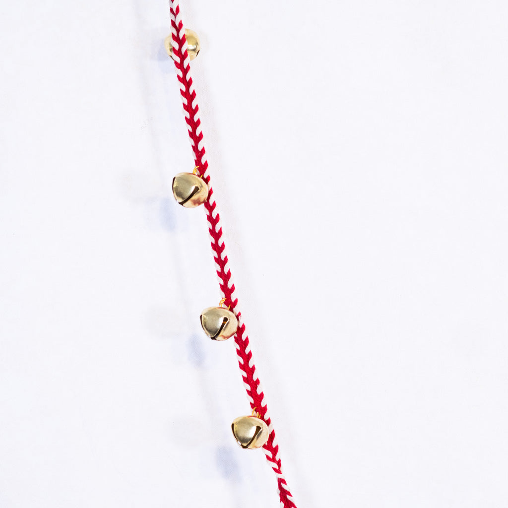 Gold Bell Garland on Red and White Rope