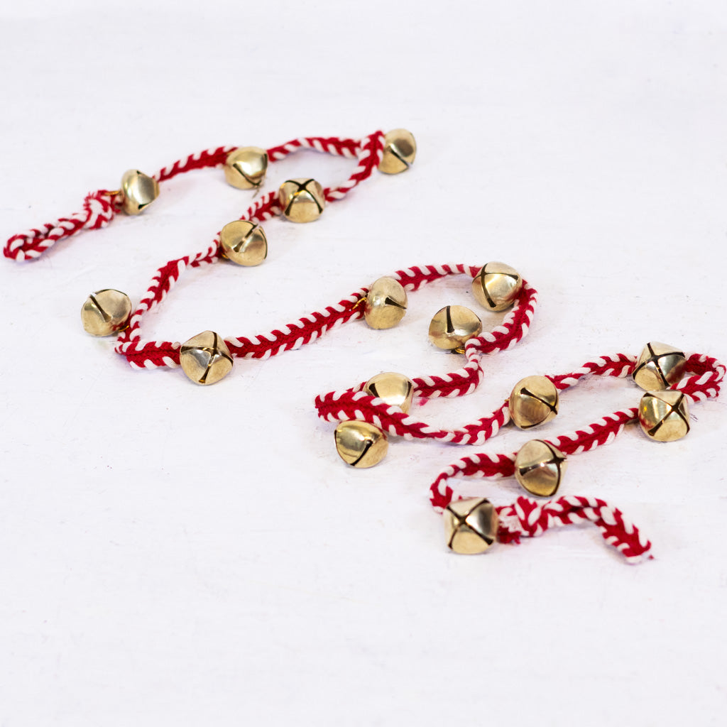 Gold Bell Garland on Red and White Rope