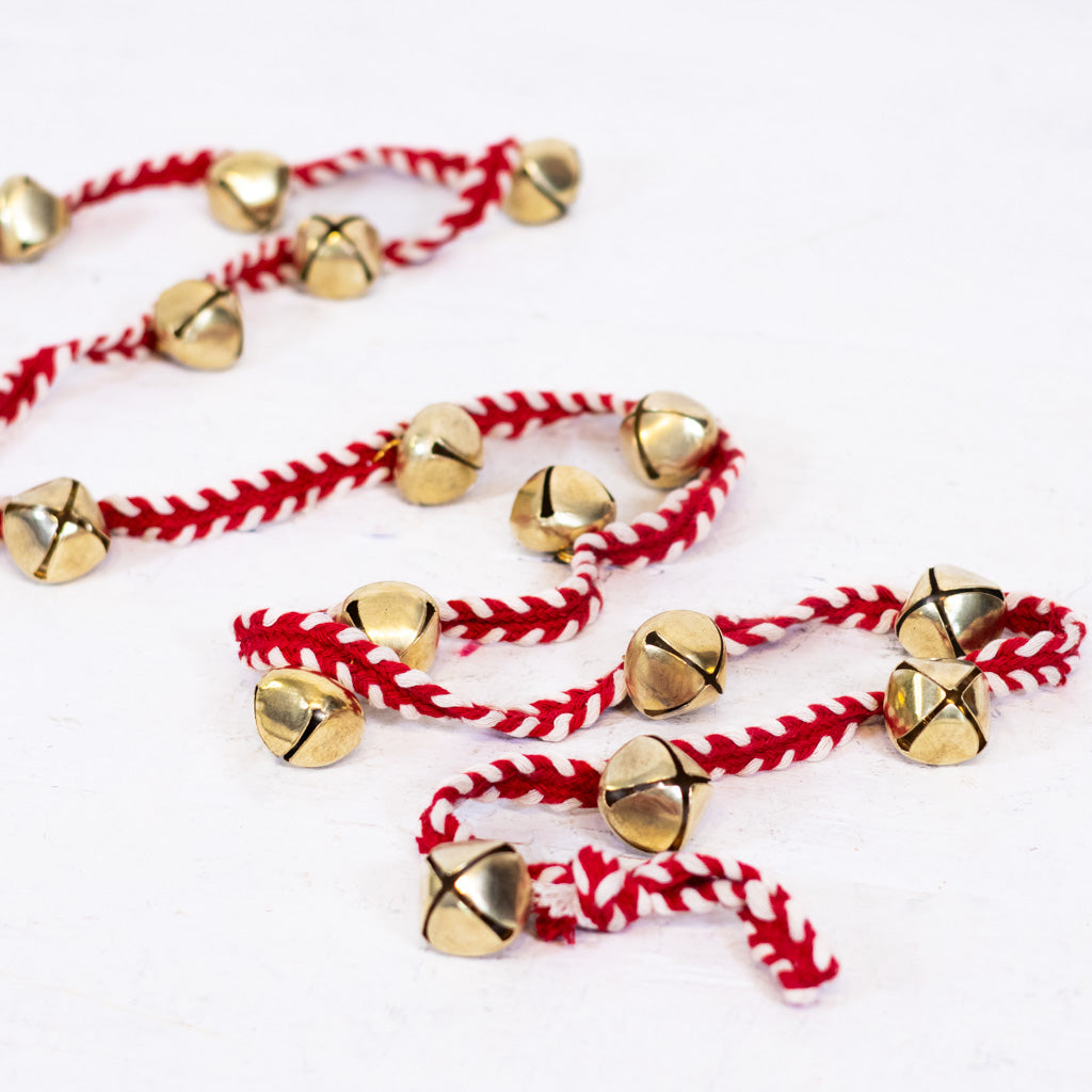 Gold Bell Garland on Red and White Rope