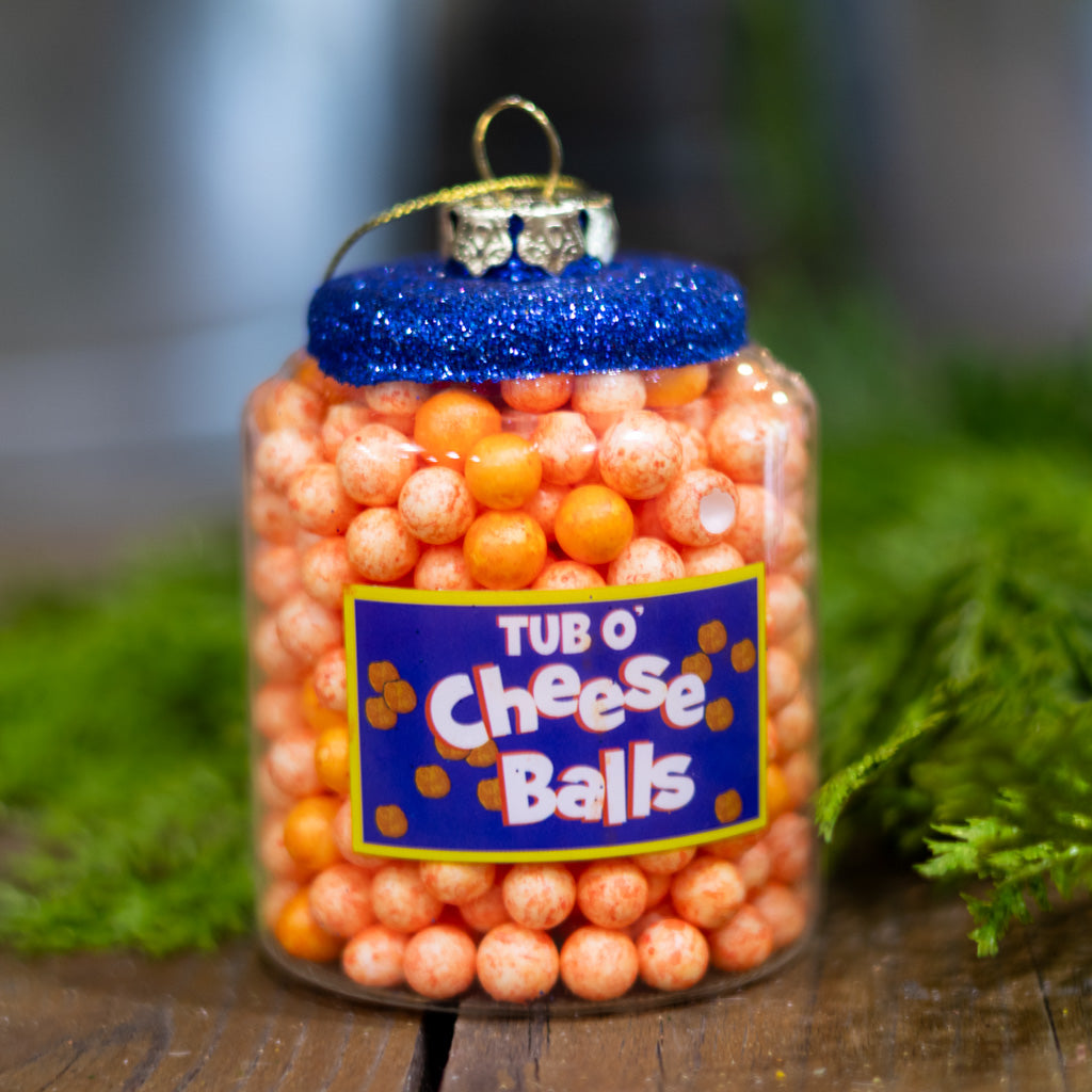 Tub O' Cheese Balls Glass Ornament