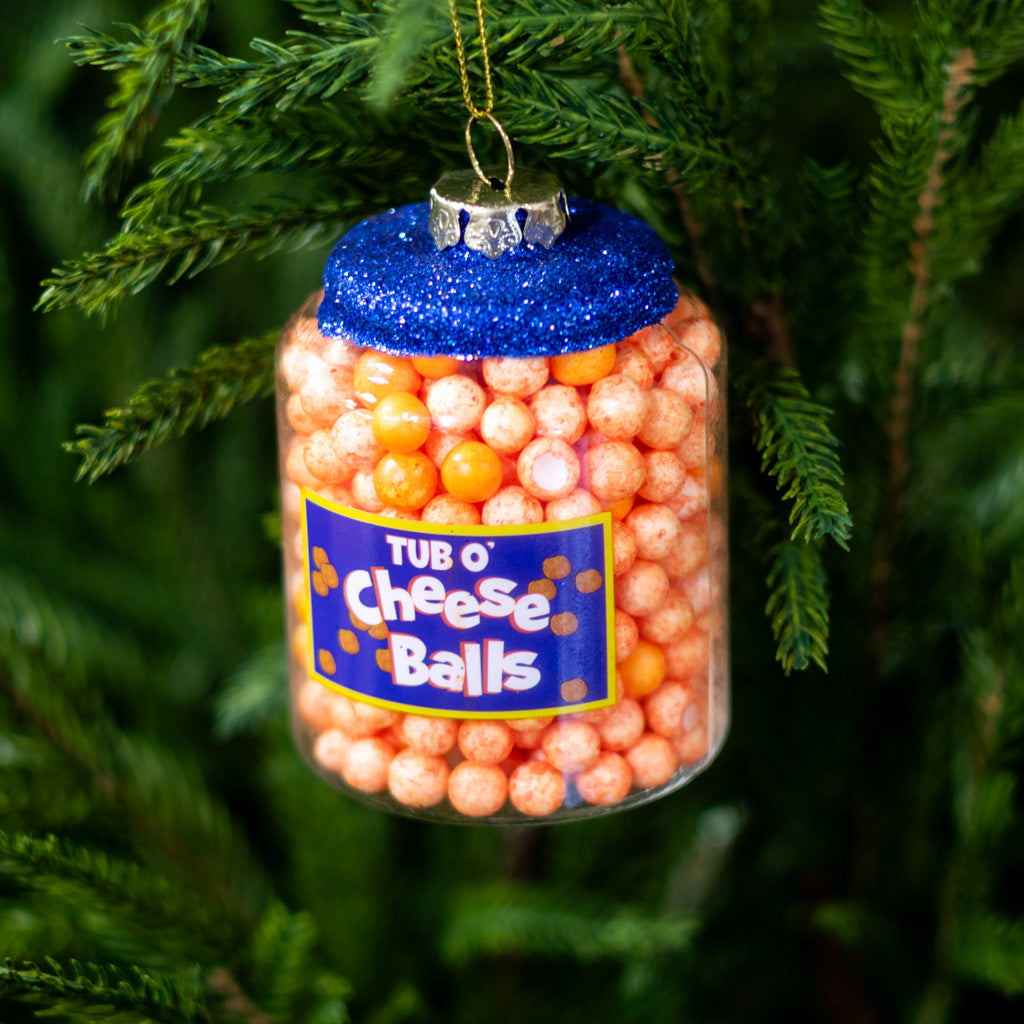 Tub O' Cheese Balls Glass Ornament