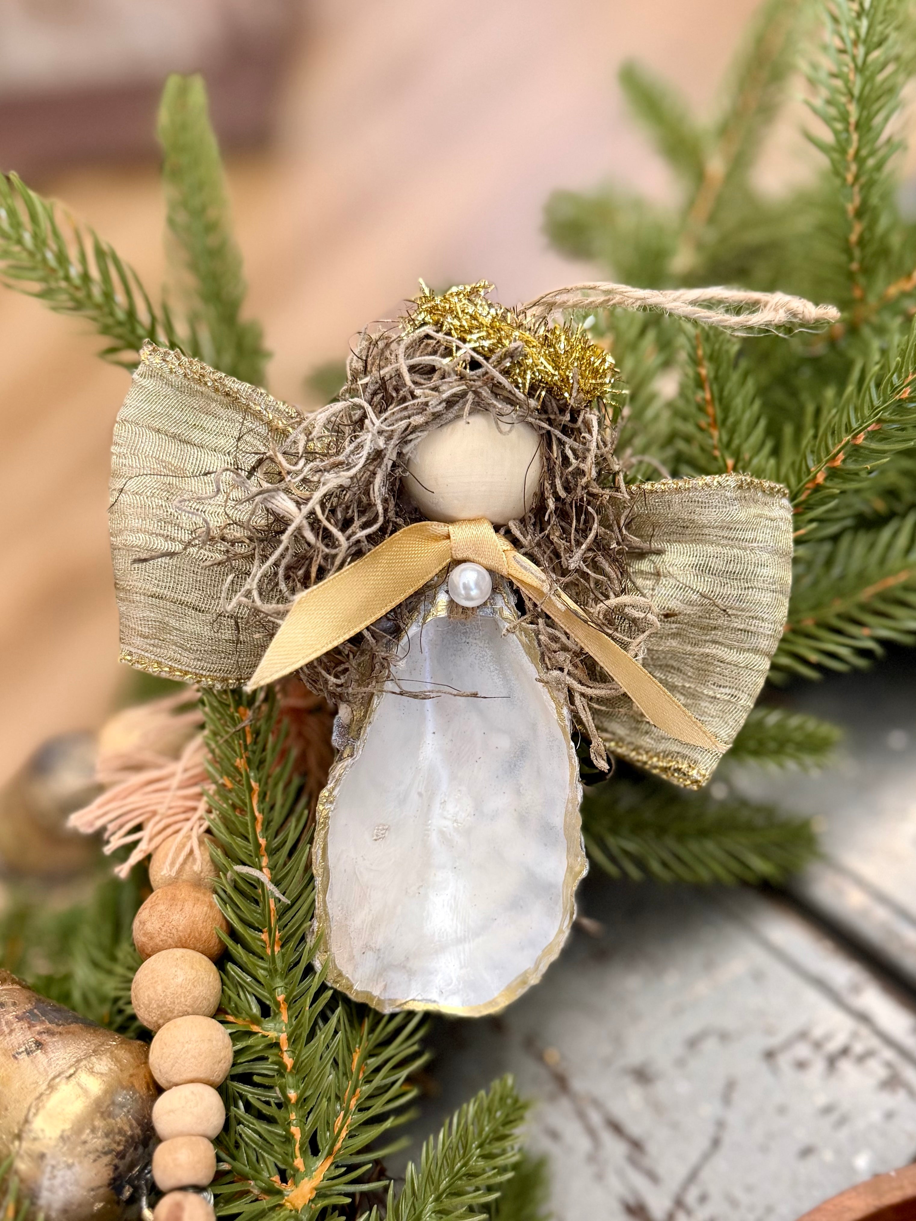 Oyster Shell Angel Ornament