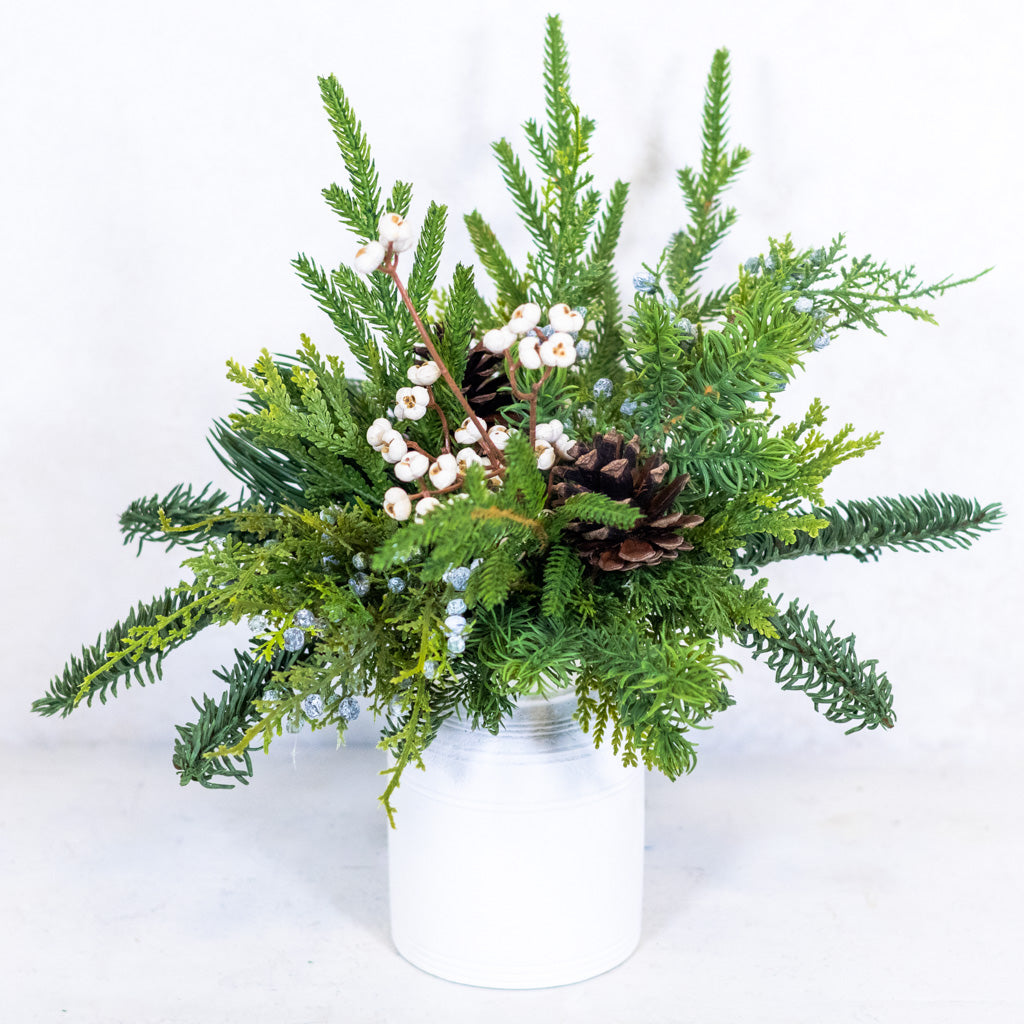 Winter Forest White Bouquet with Container