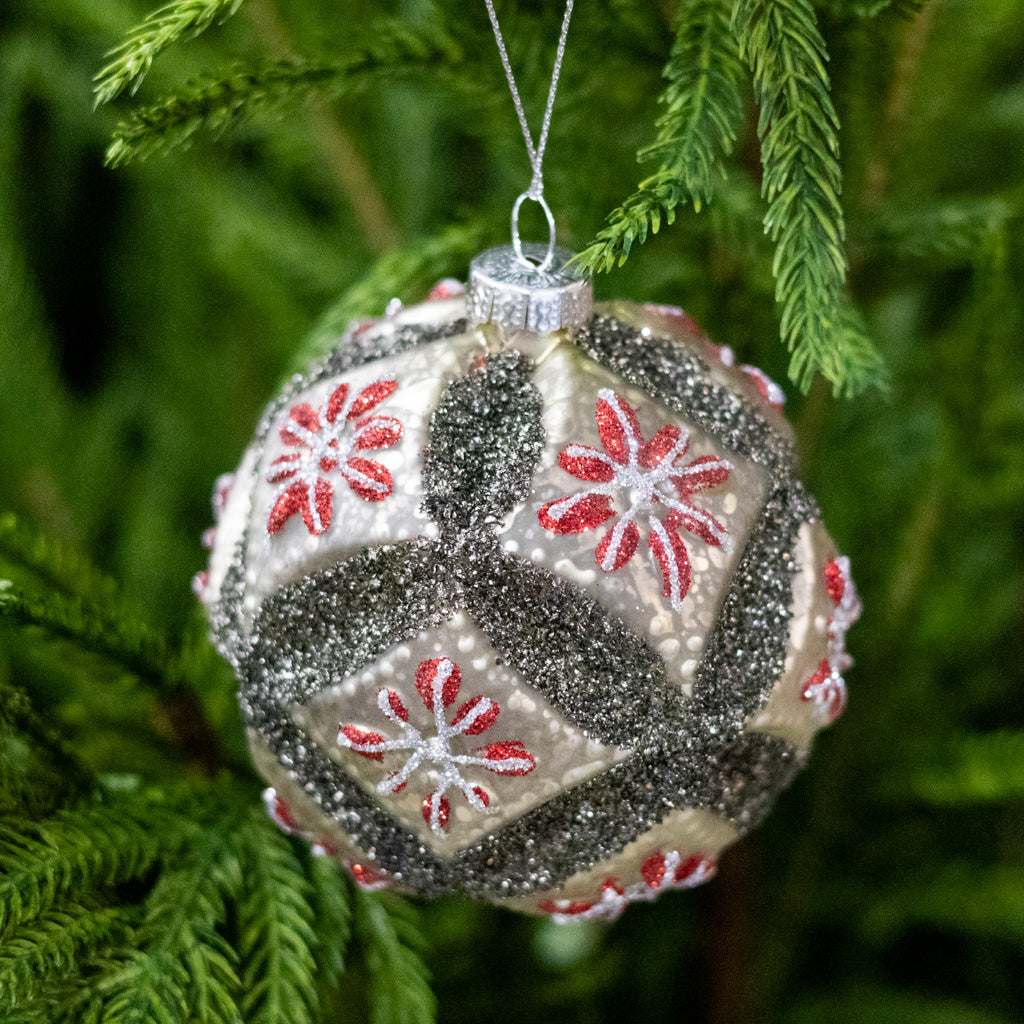 Vintage Glass Fluerette Black Red Ball Ornament