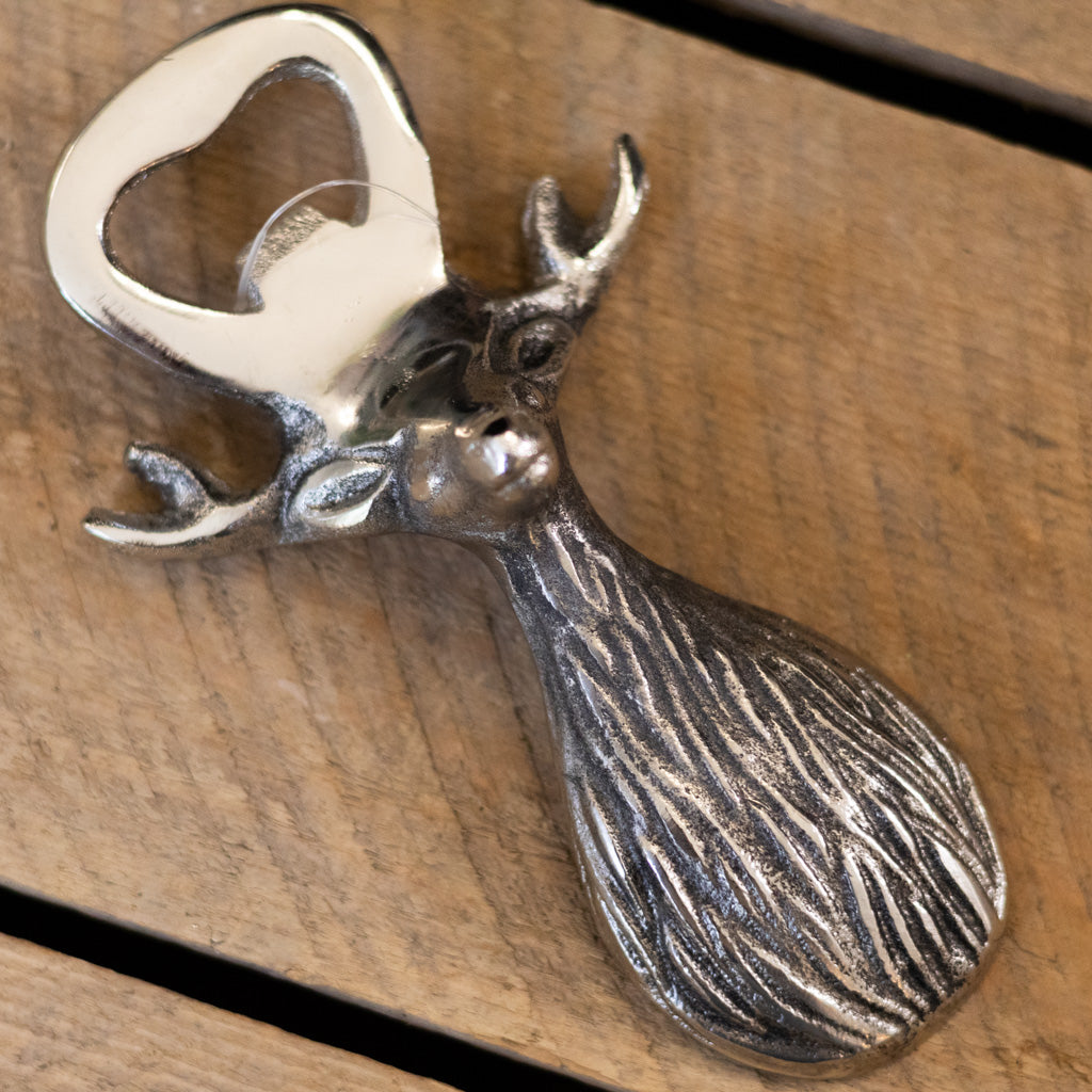 Polished Silver Deer Bust Bottle Opener
