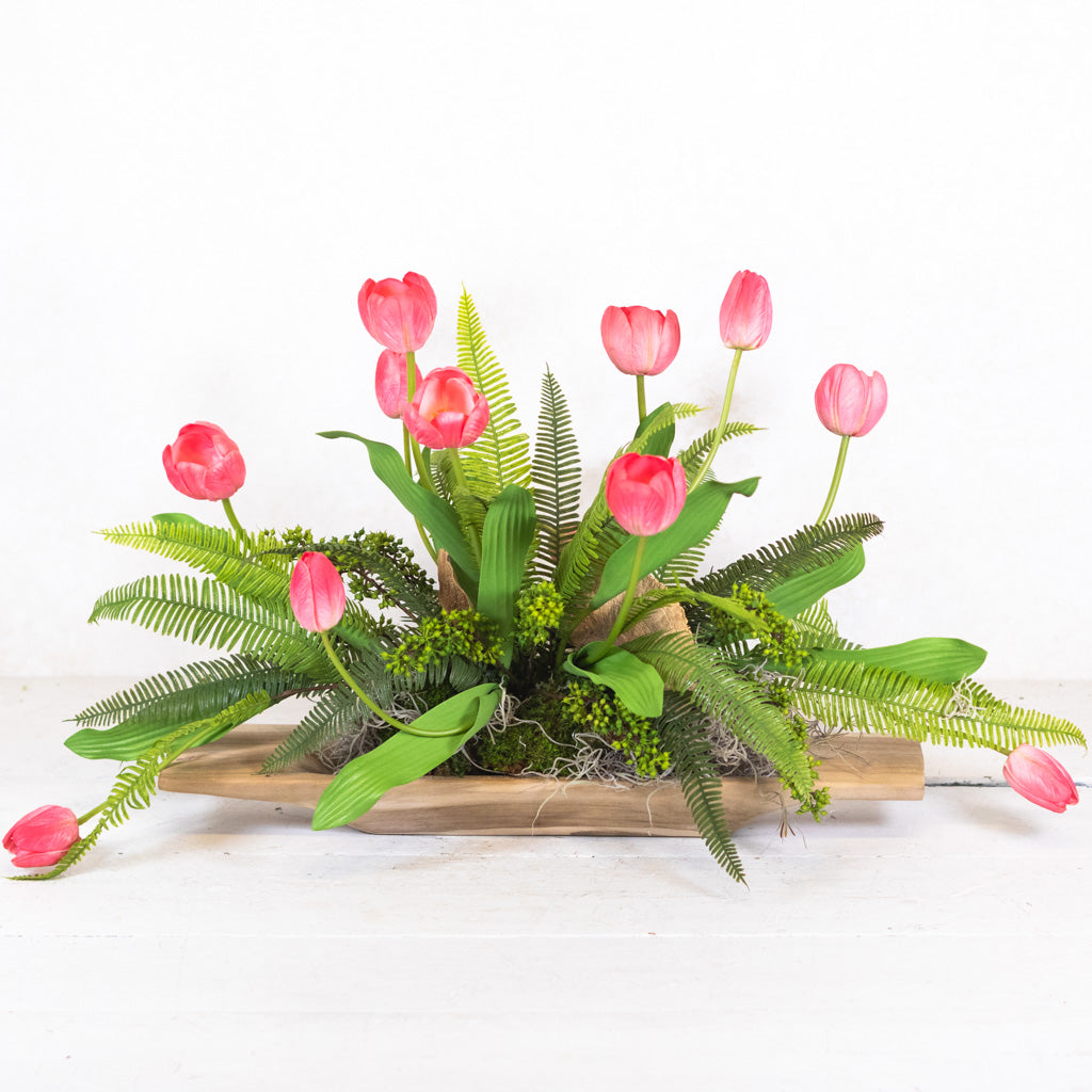 Tipsy Tulip Coral Elongated Centerpiece