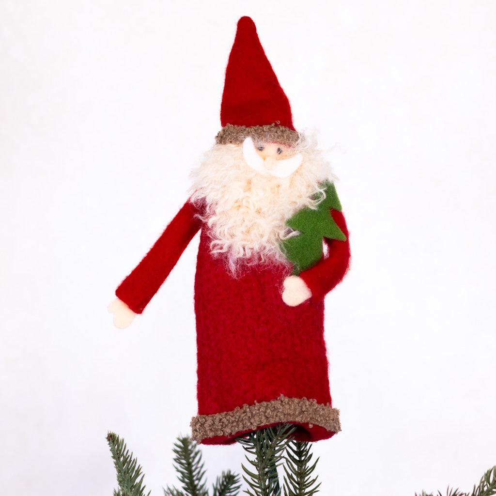 Felt Santa with Tree Wine Topper