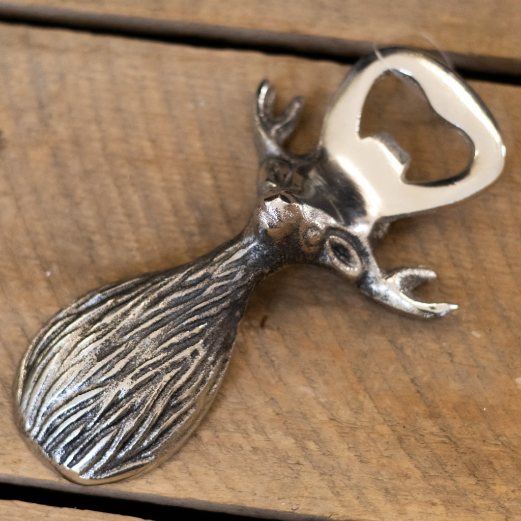 Polished Silver Deer Bust Bottle Opener